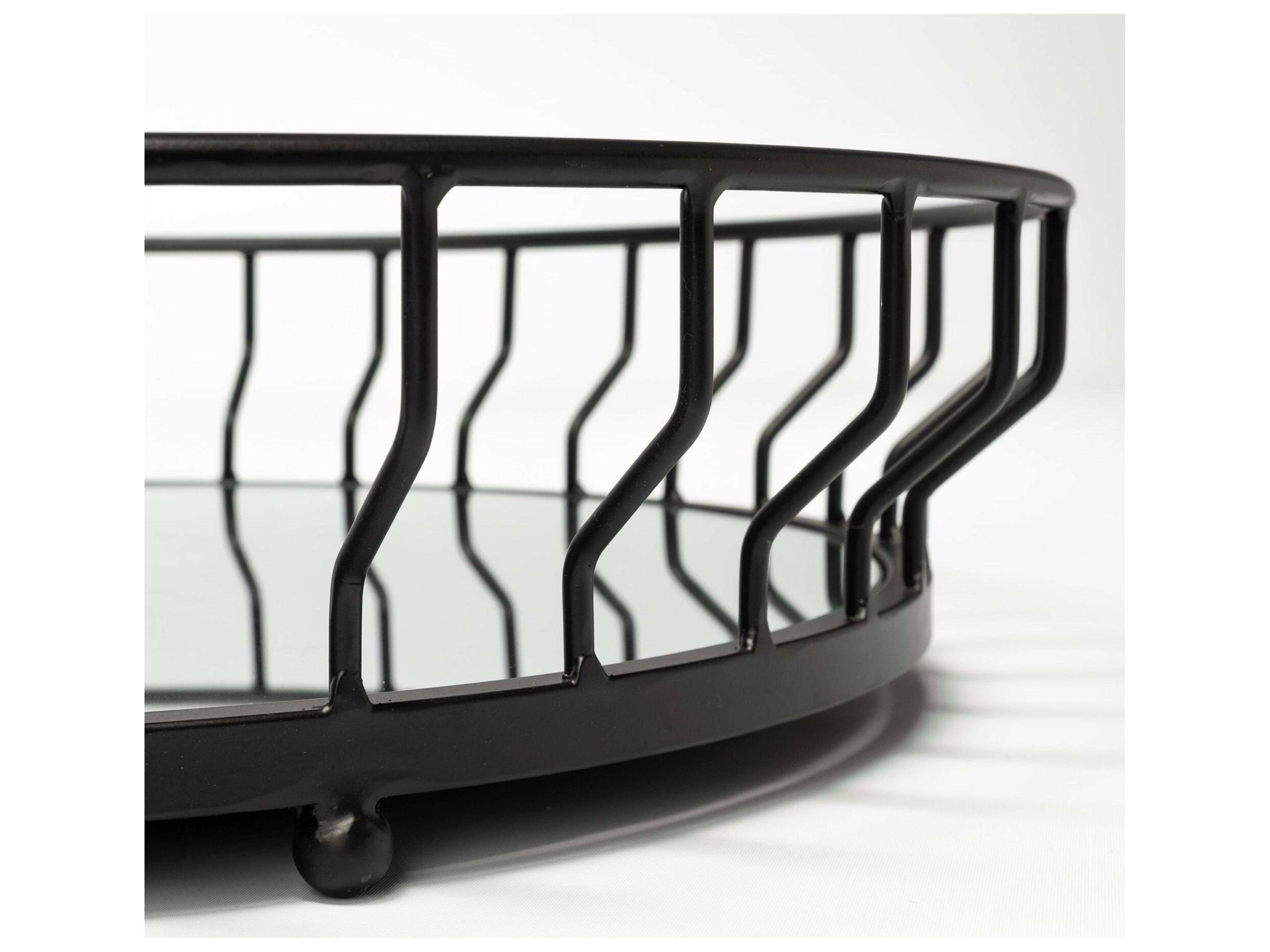 Mercana Helena 20L x 20W Black Metal Mirrored Bottom Round Serving Tray