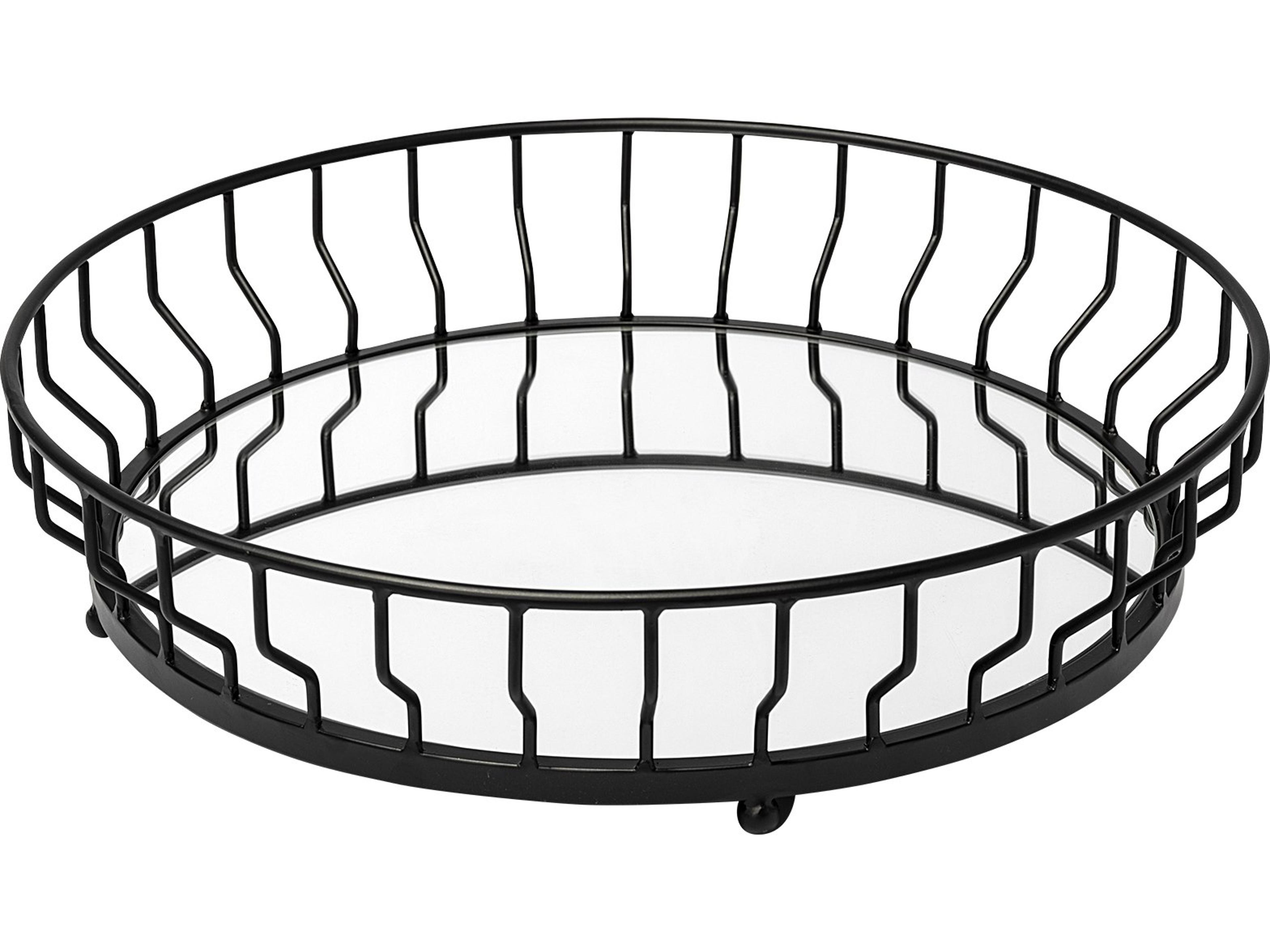 Mercana Helena 20L x 20W Black Metal Mirrored Bottom Round Serving Tray