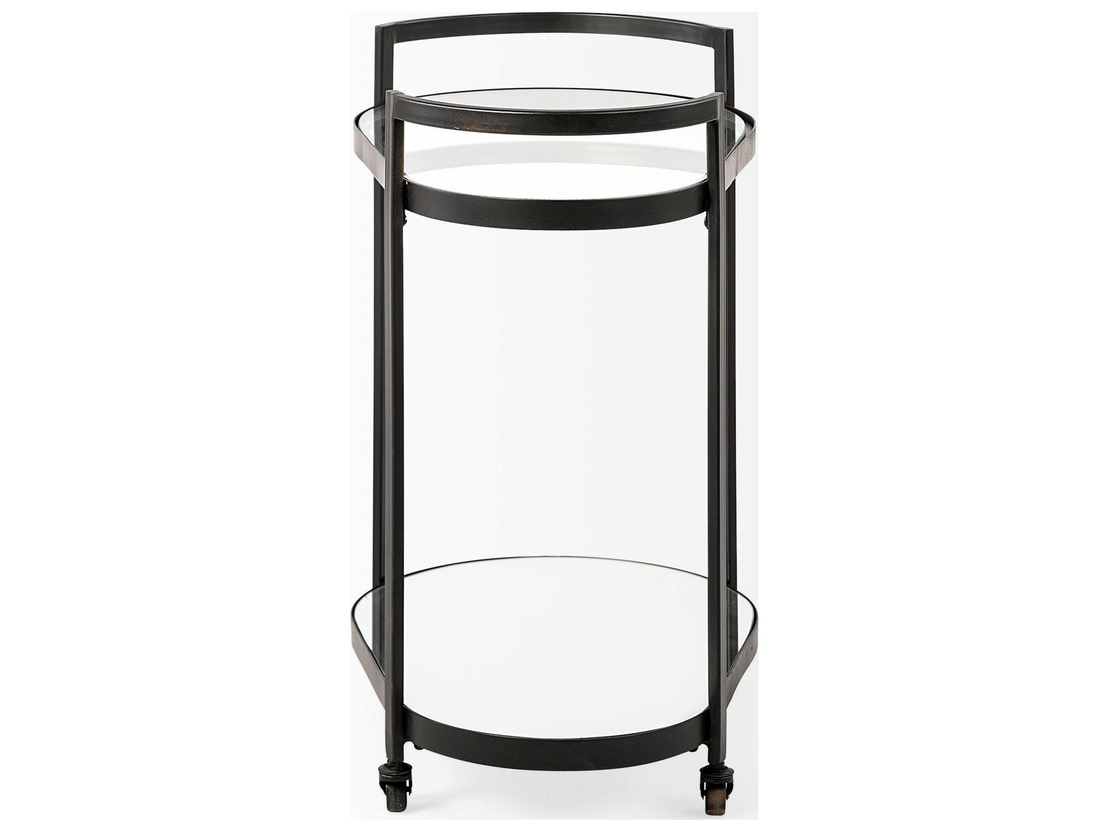 Mercana Eleonore Black Metal Frame Two-Tier w/Glass Shelves Bar Cart