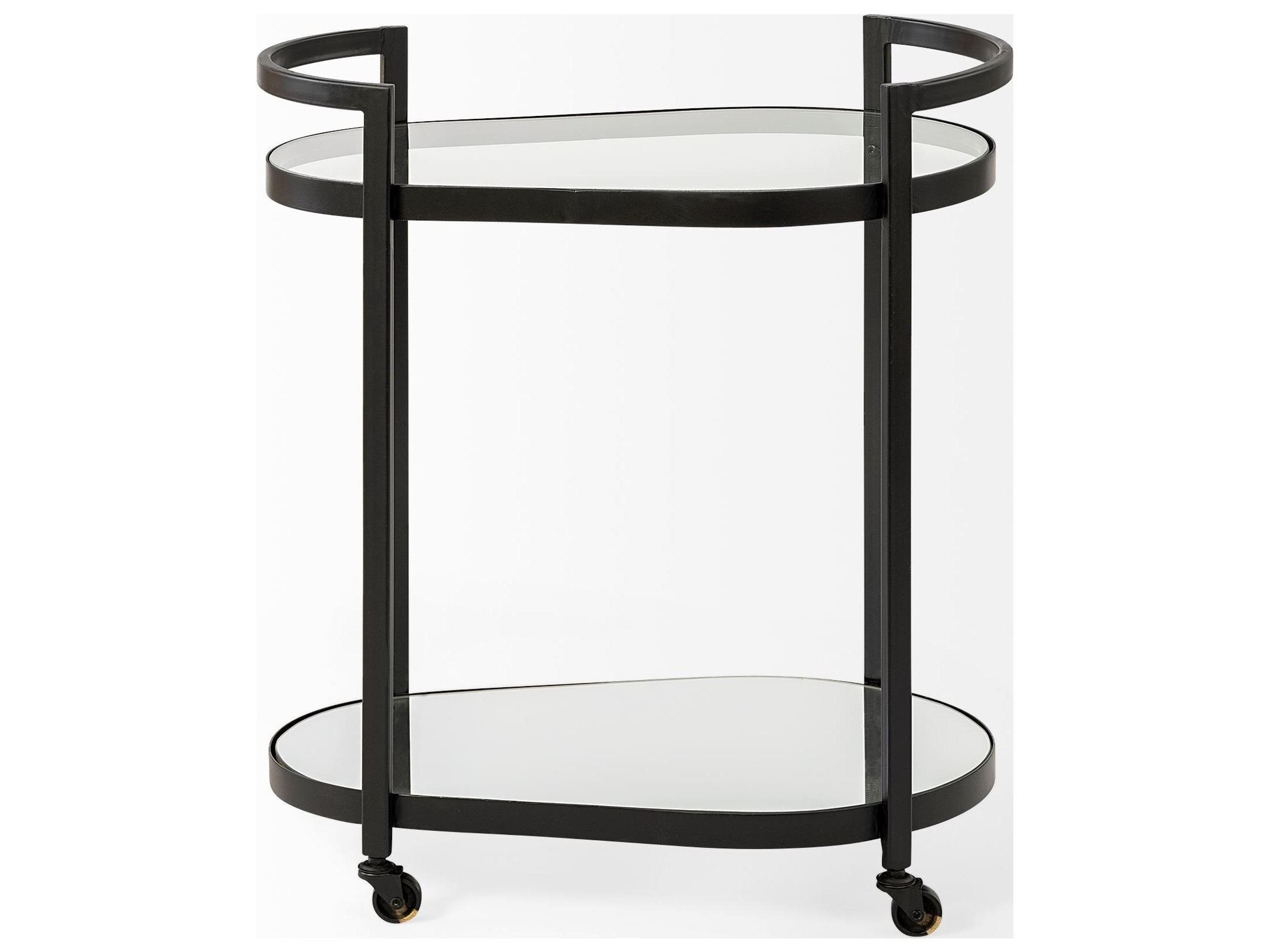 Mercana Eleonore Black Metal Frame Two-Tier w/Glass Shelves Bar Cart