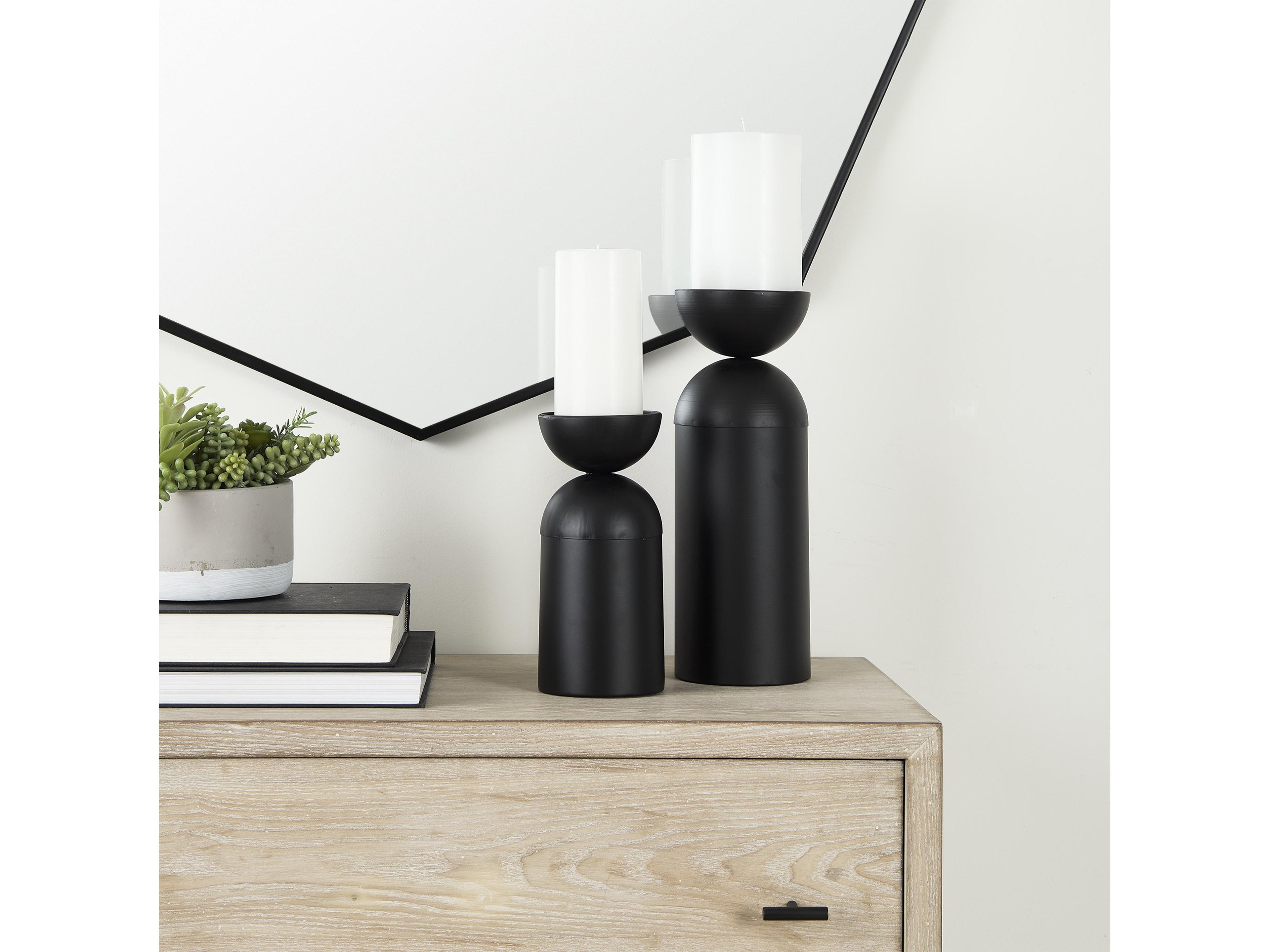 Mercana Alex Small Black Metal Cylindrical Table Candle Holder