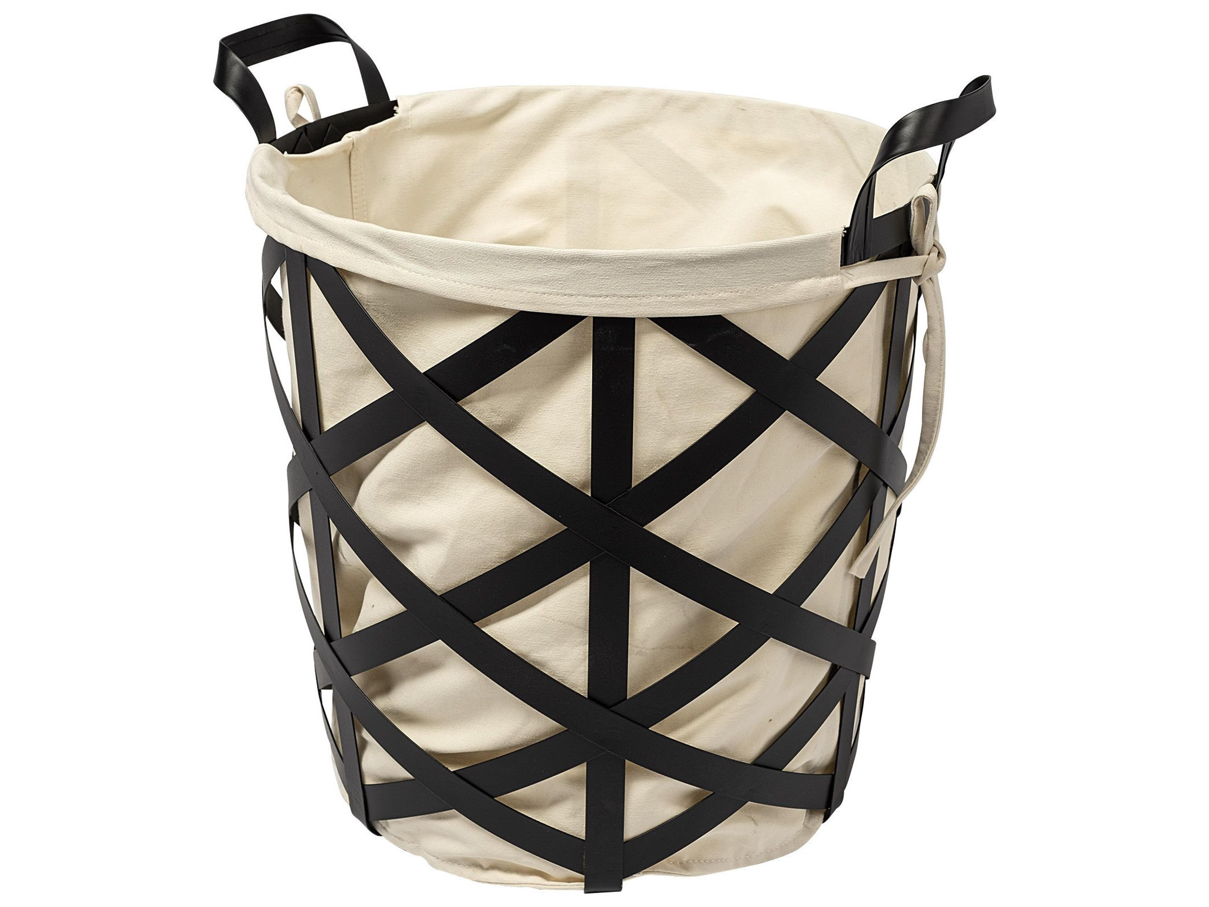 Mercana Liya 18L x 15W Black Metal Basket with Cream Fabric Liner
