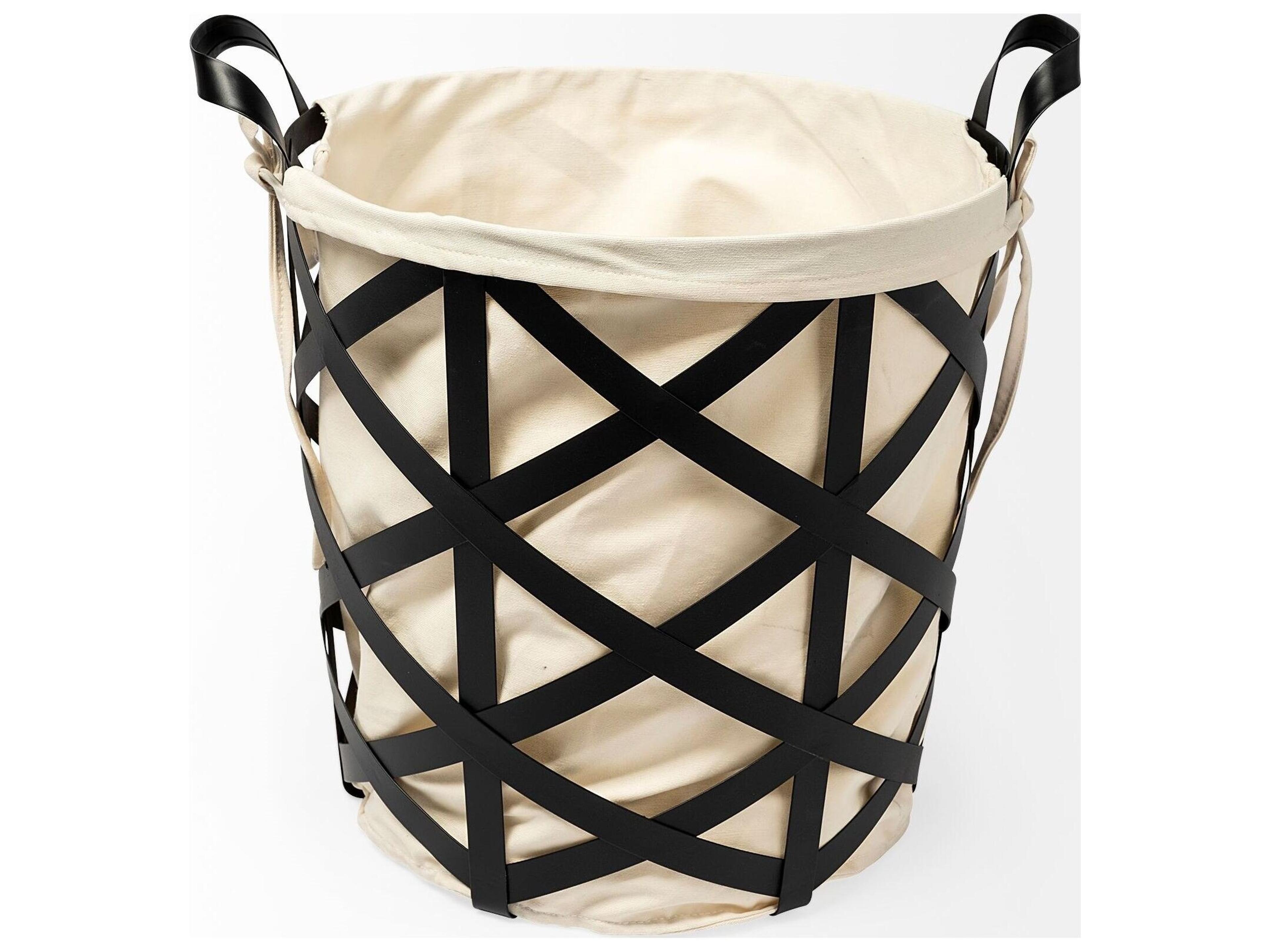 Mercana Liya 18L x 15W Black Metal Basket with Cream Fabric Liner