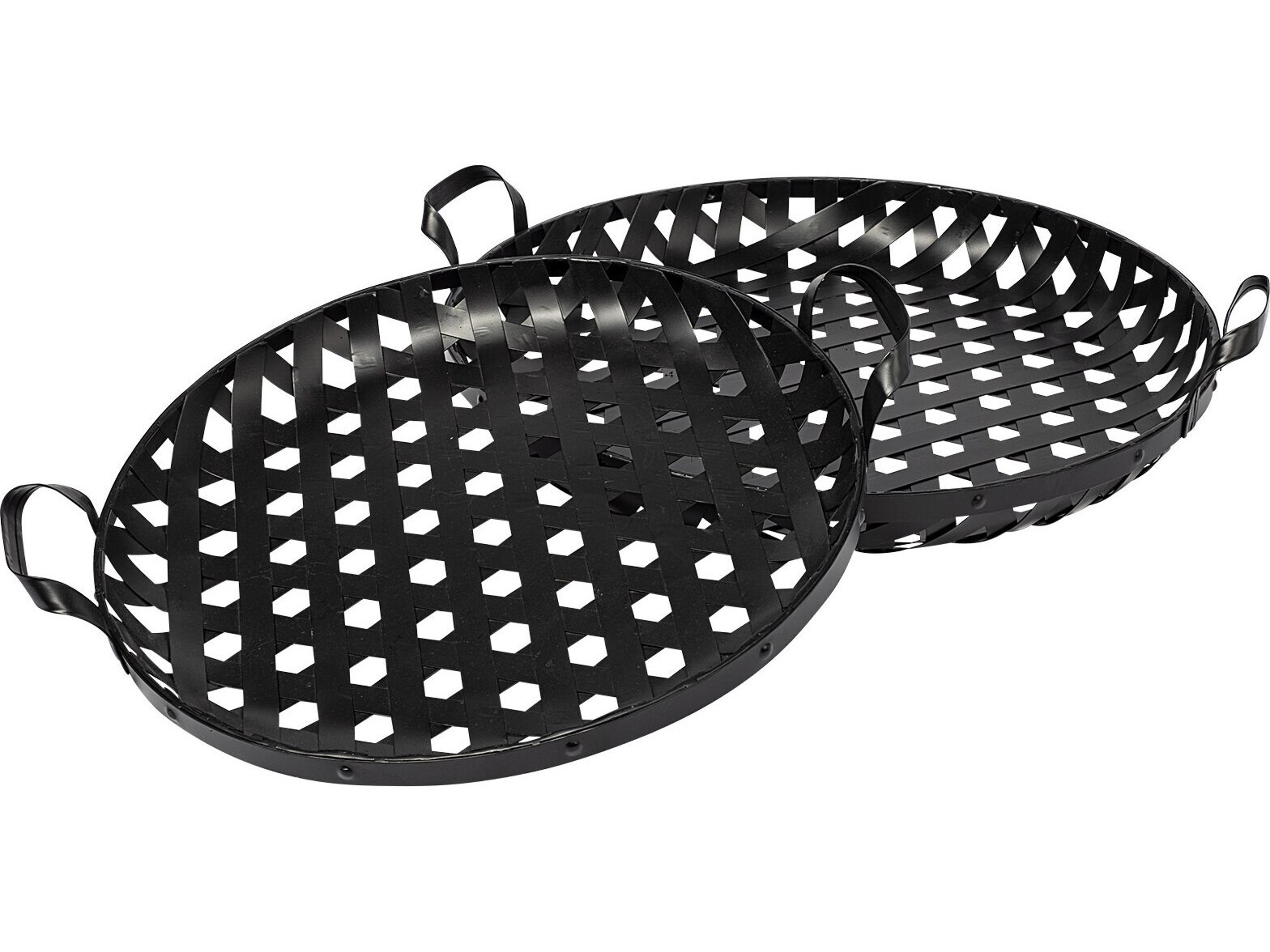Mercana Lito (Set of 2) Black Woven Metal Round Serving Trays