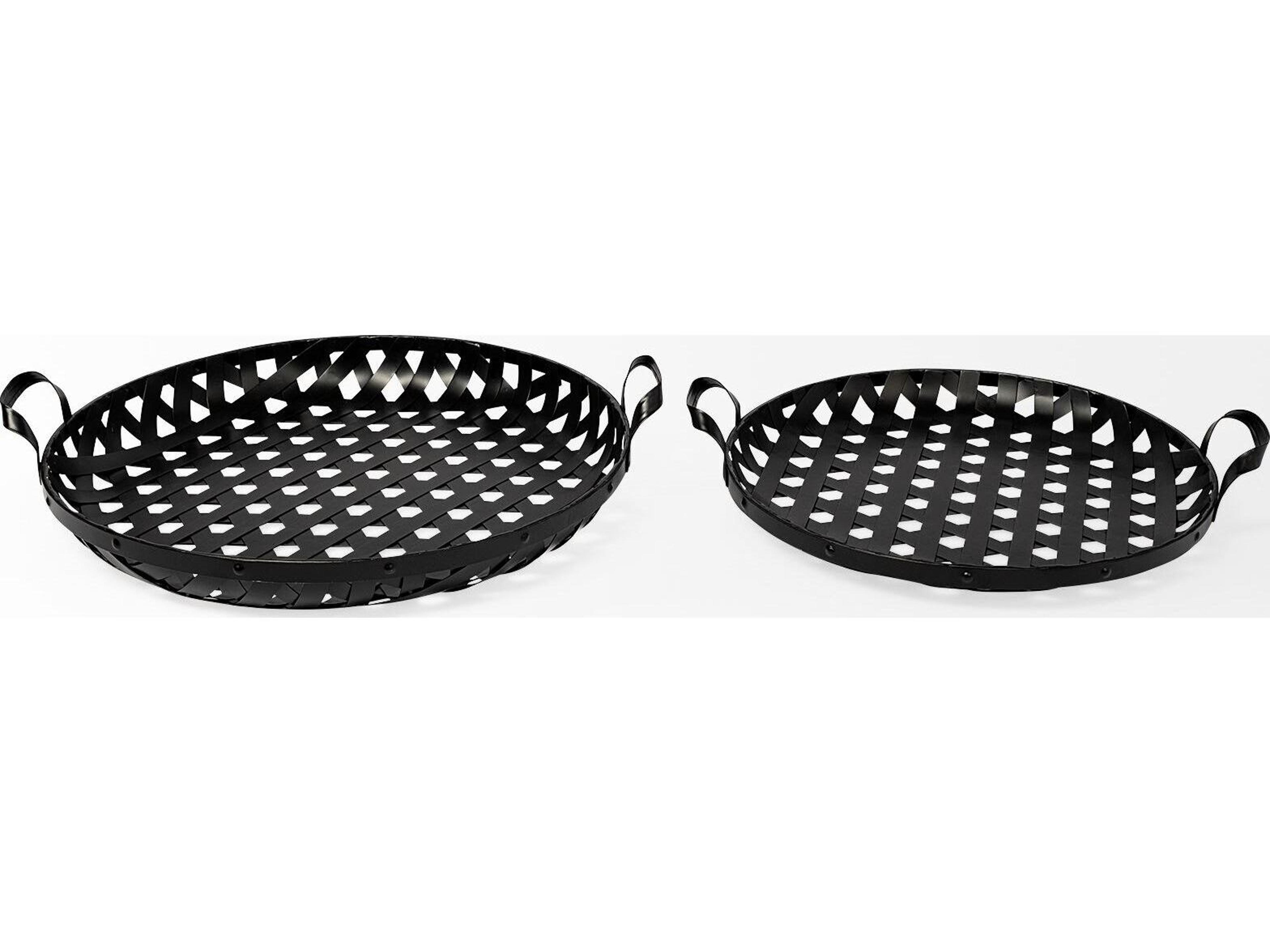 Mercana Lito (Set of 2) Black Woven Metal Round Serving Trays