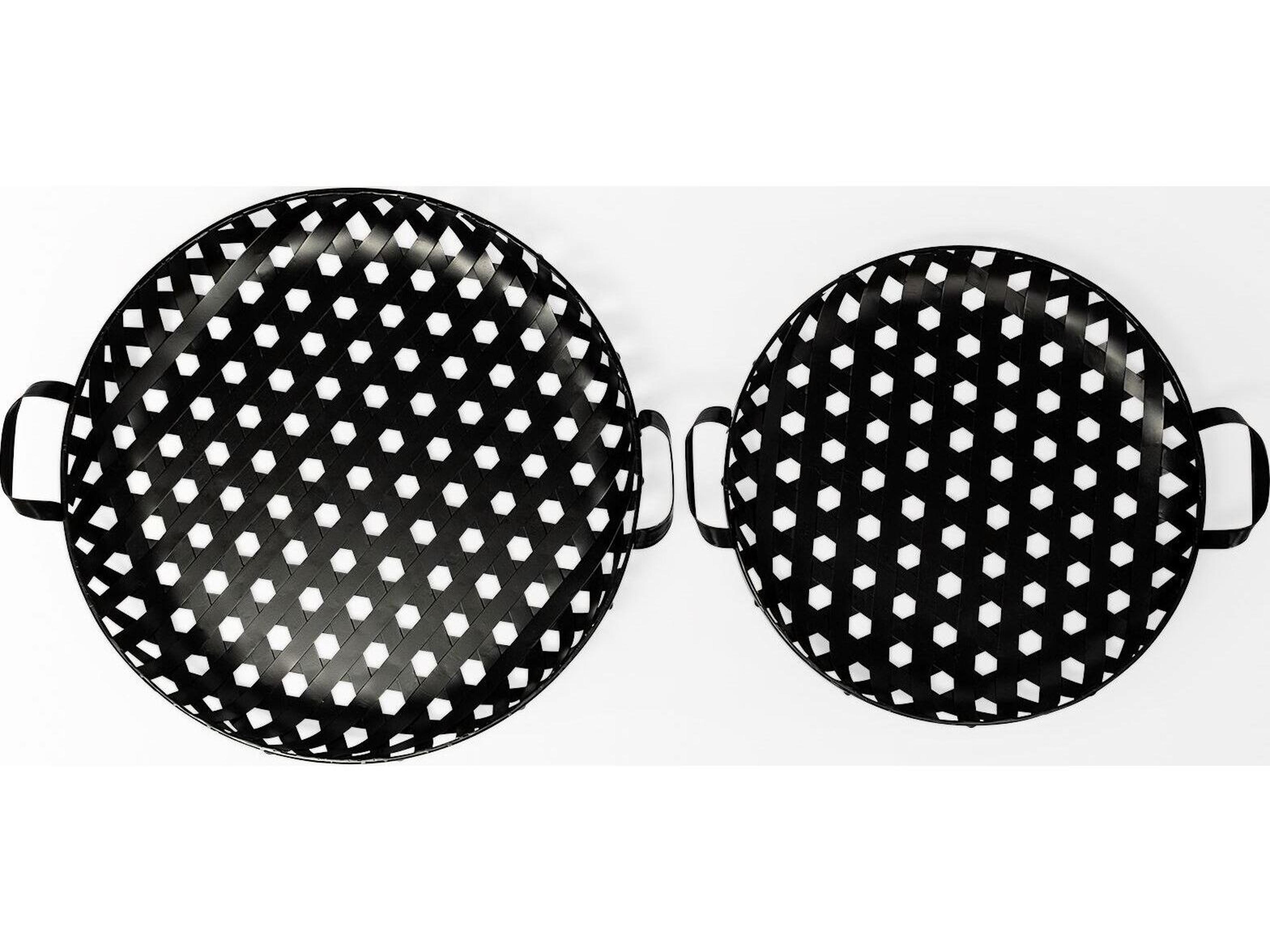 Mercana Lito (Set of 2) Black Woven Metal Round Serving Trays