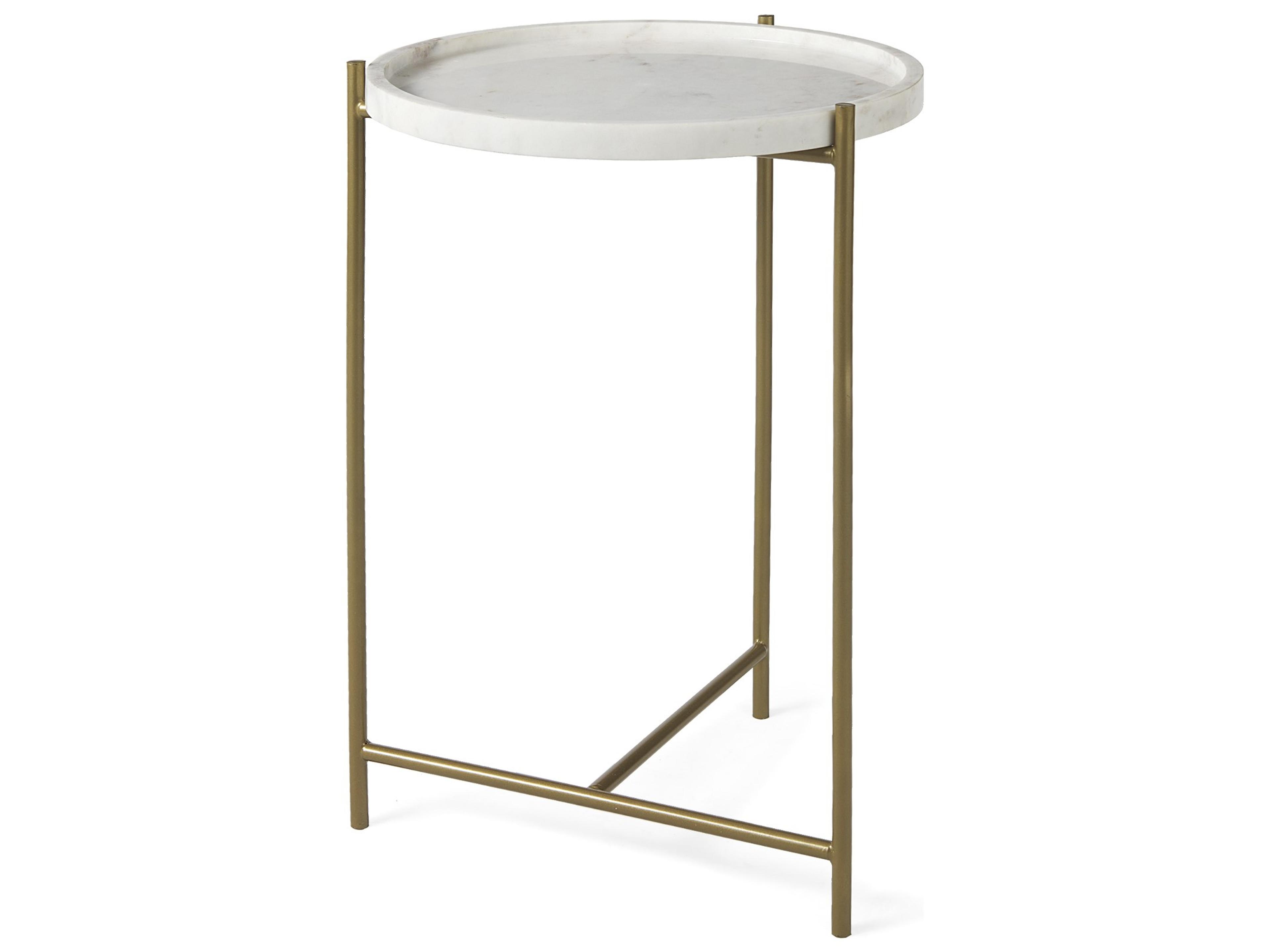 Stella 17L x 17W White Round Marble Top W/Gold Base Accent Table
