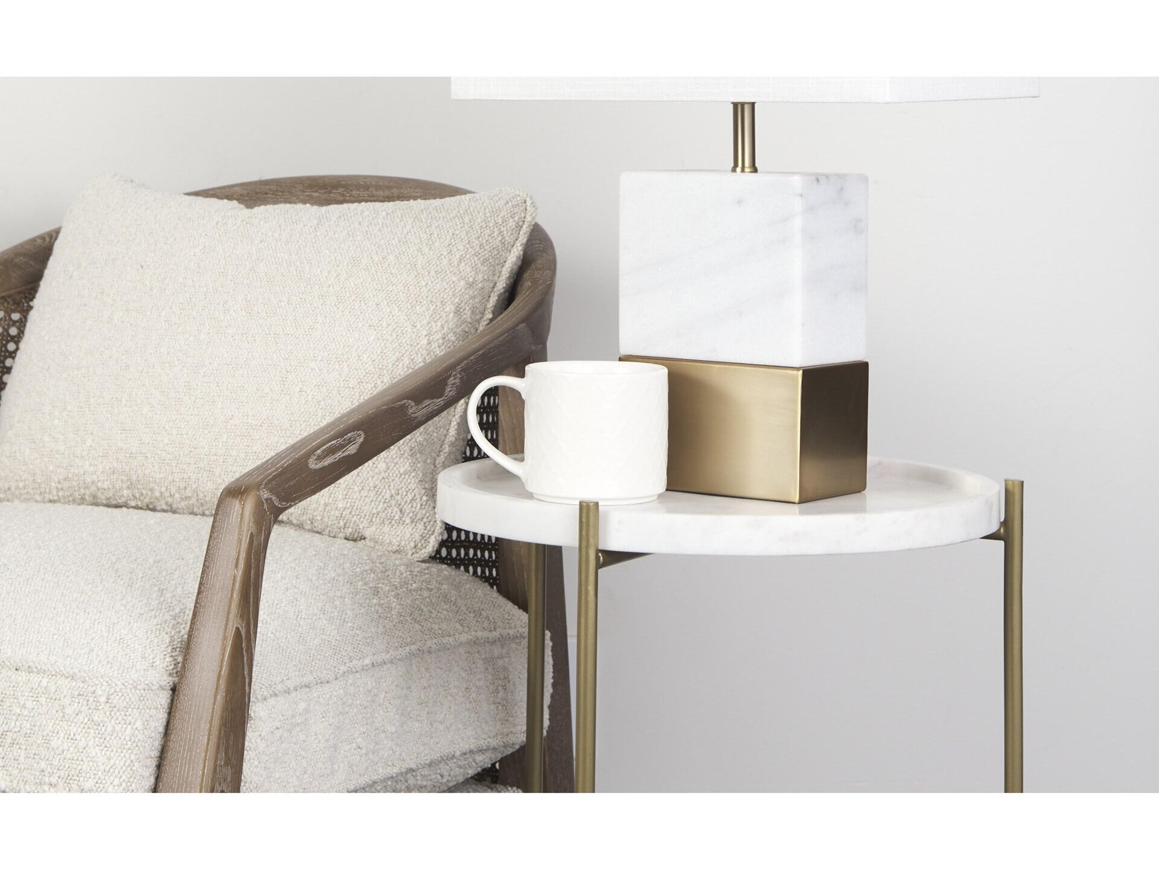 Mercana Stella 17L x 17W White Round Marble Top W/Gold Base Accent Table