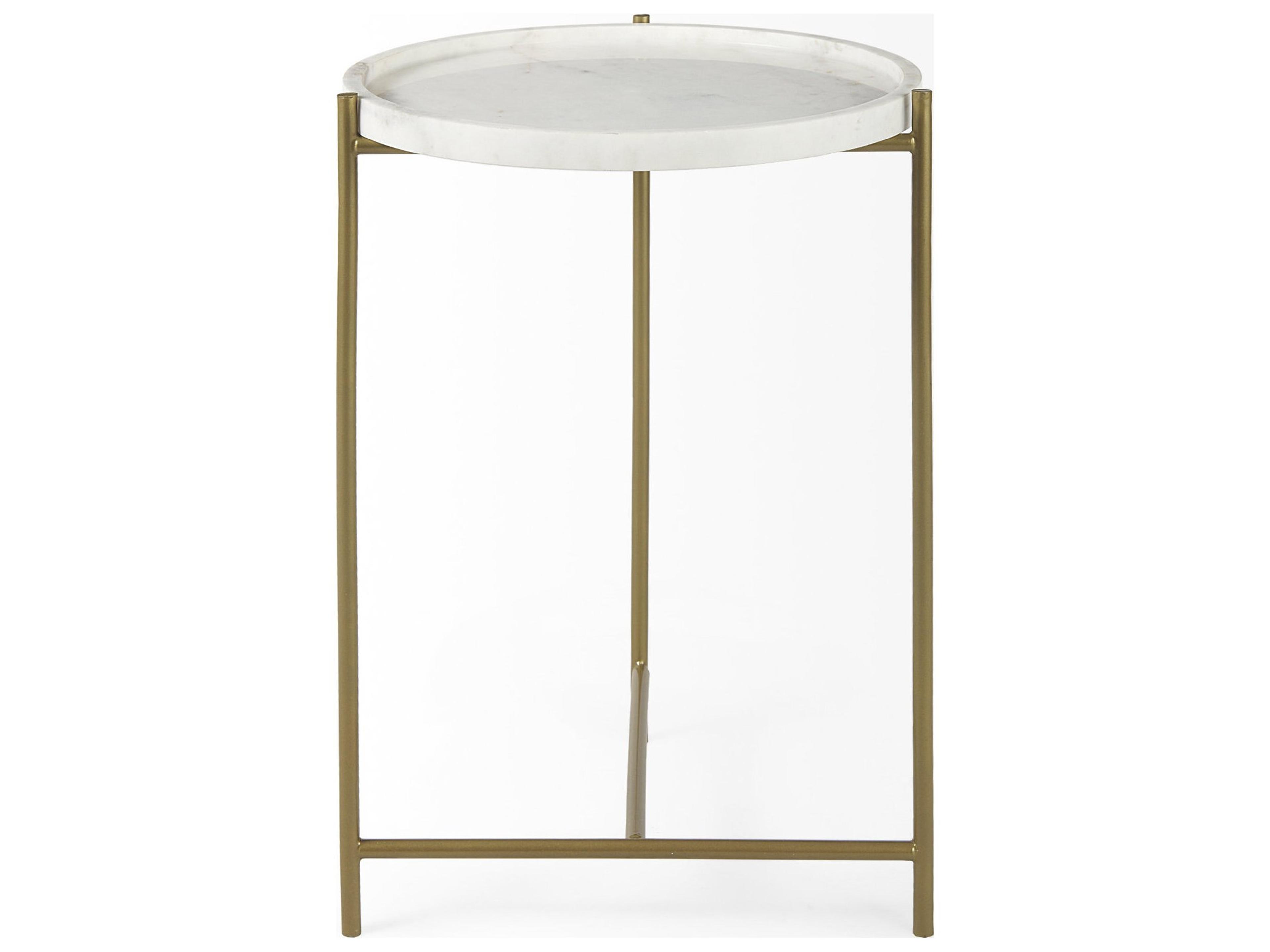 Mercana Stella 17L x 17W White Round Marble Top W/Gold Base Accent Table