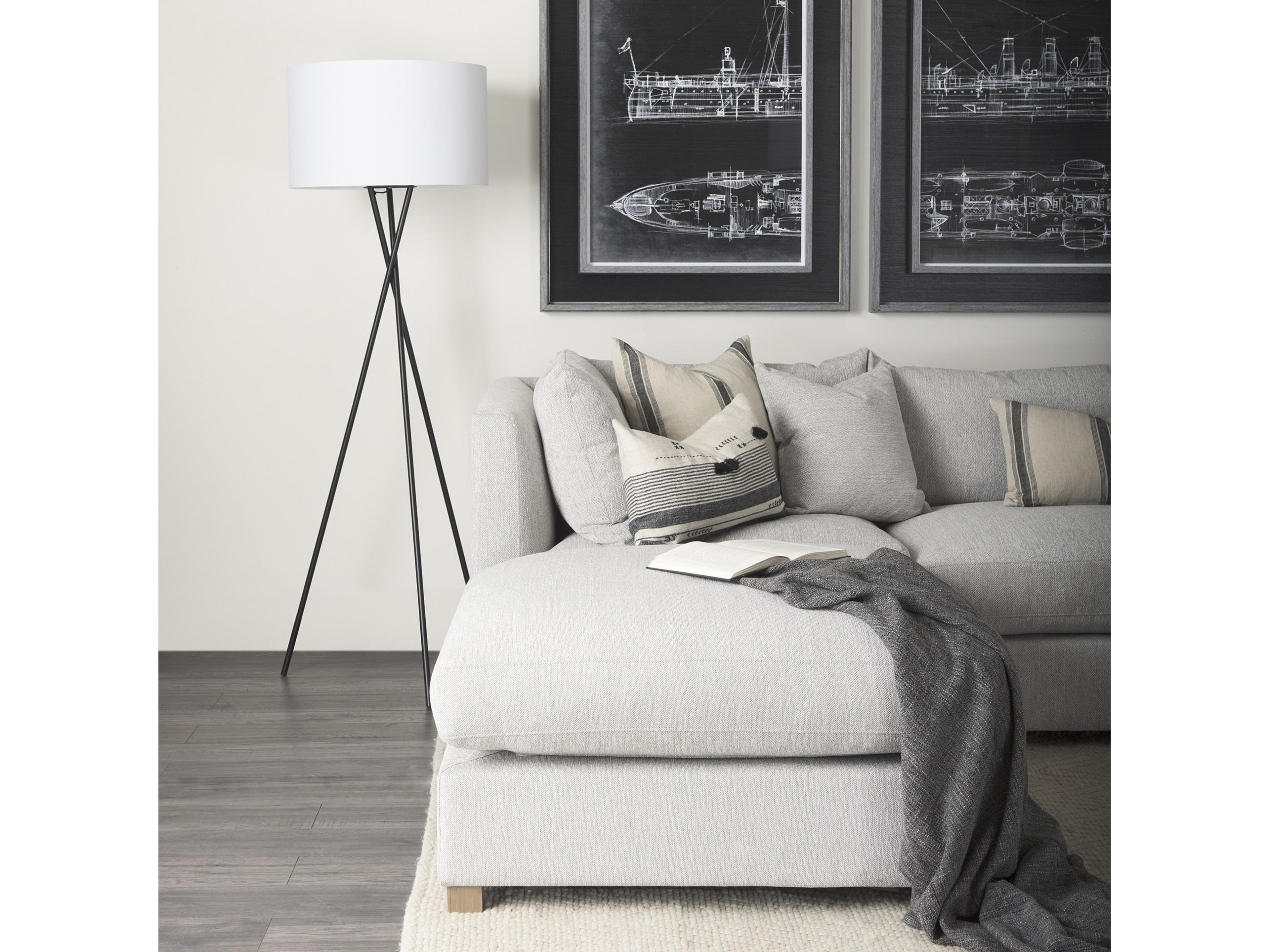 Mercana Ambrose 20.0L x 20.0W x 61.8H Black Metal W/White Fabric Shade Floor Lamp