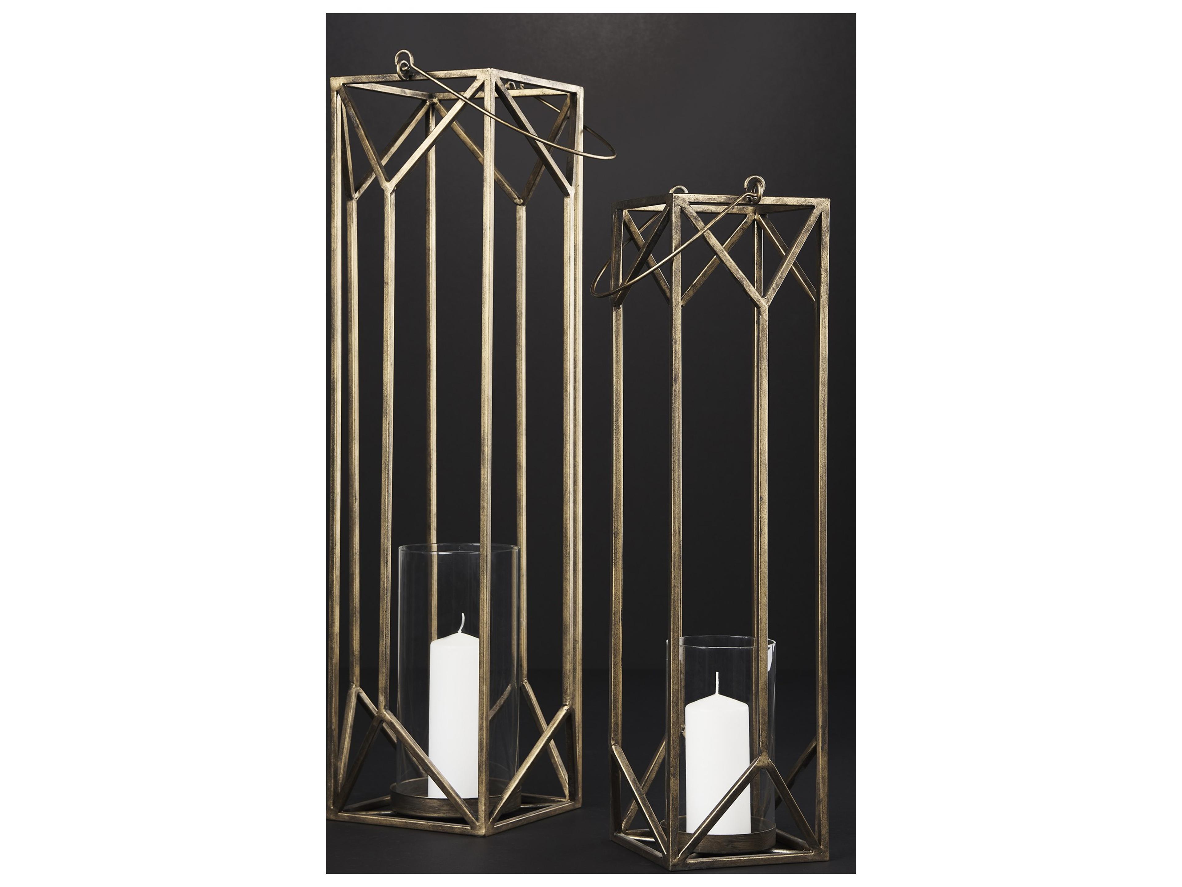 Mercana Ivy Small Gold Metal Geometric Cage Candle Holder Lantern