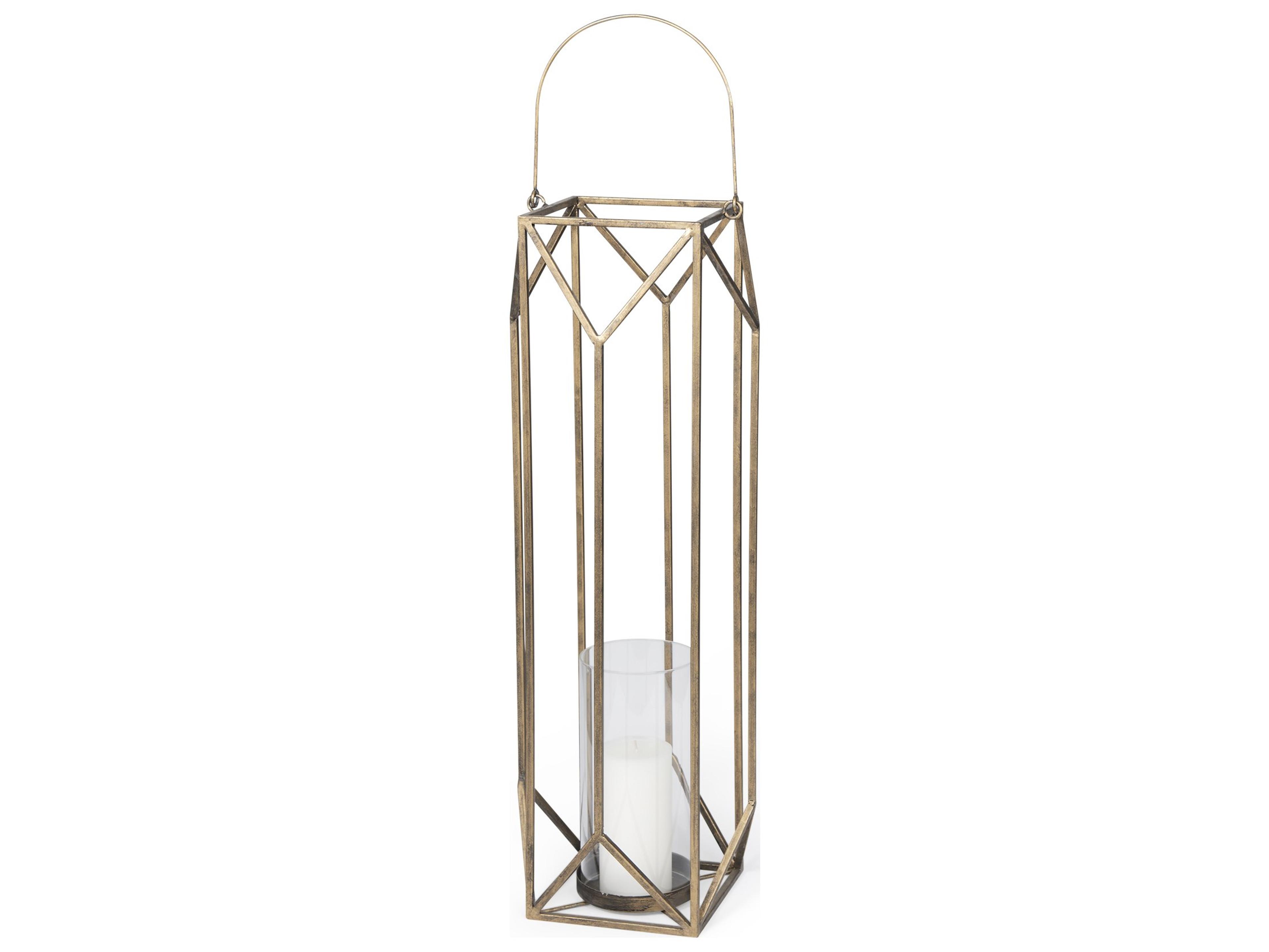 Ivy Large Gold Metal Geometric Cage Candle Holder Lantern