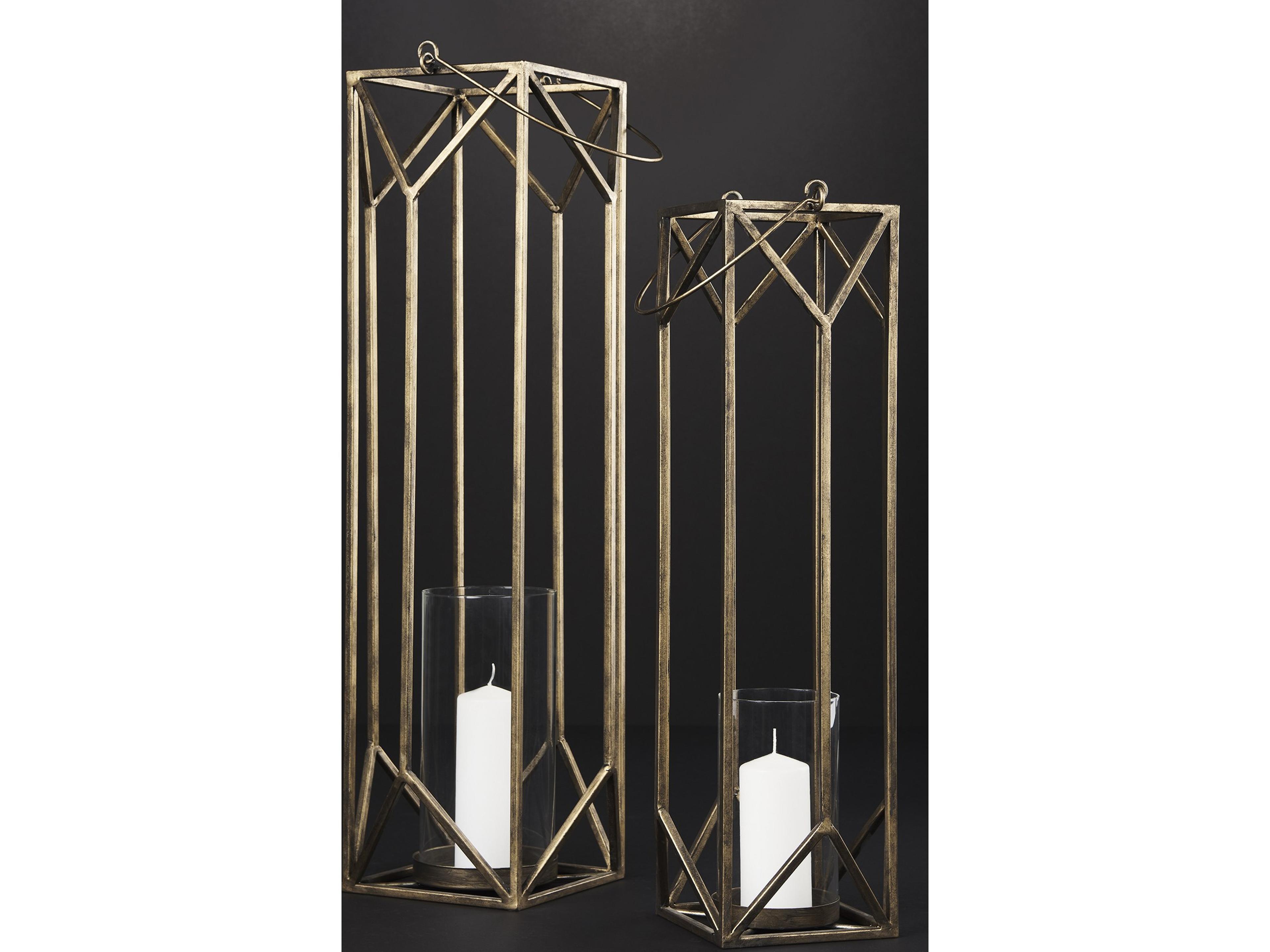 Mercana Ivy Large Gold Metal Geometric Cage Candle Holder Lantern