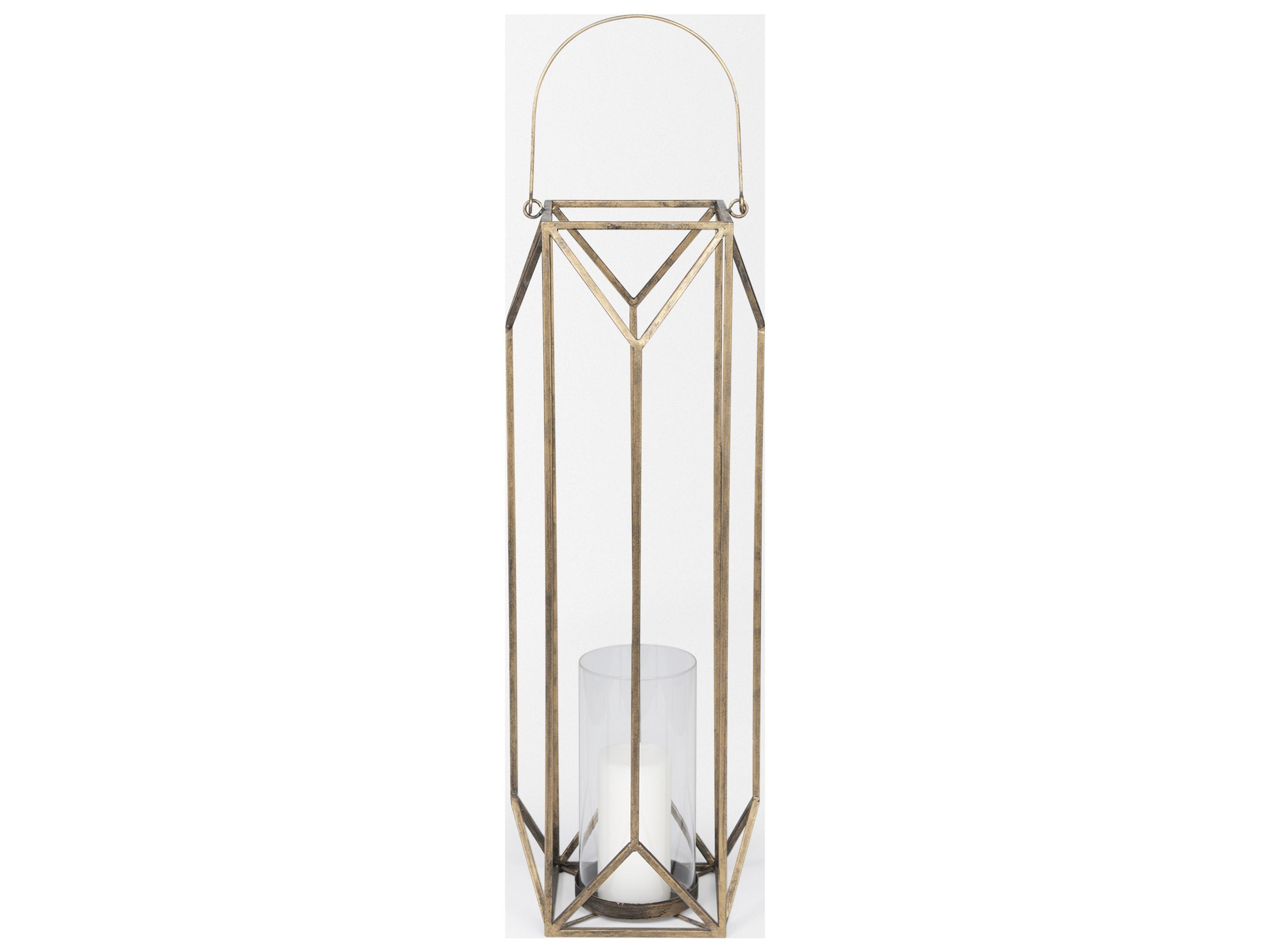 Mercana Ivy Large Gold Metal Geometric Cage Candle Holder Lantern