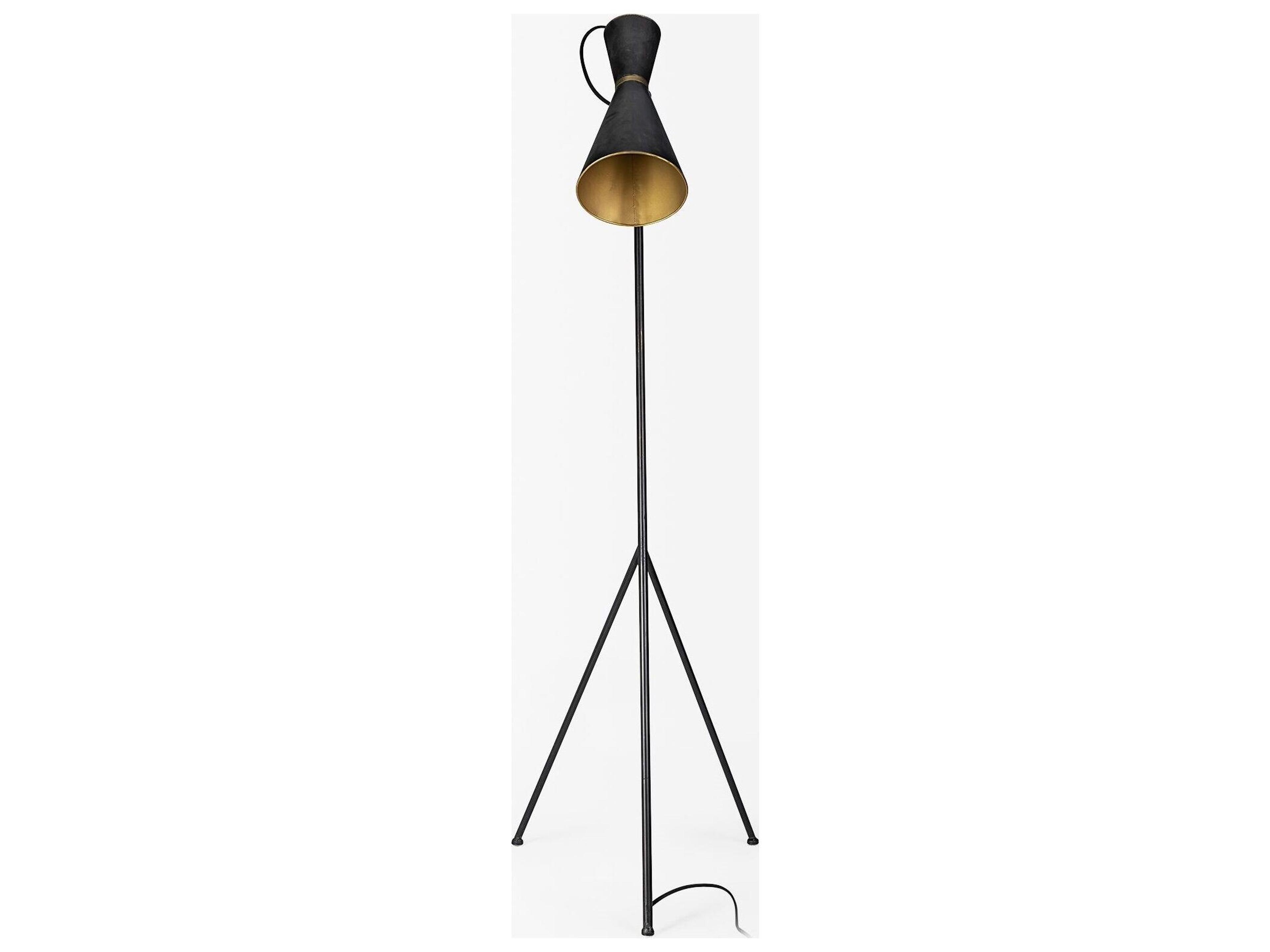Mercana Eris III (58.3"H) Black/Brass Metal Cone Shade Floor Lamp