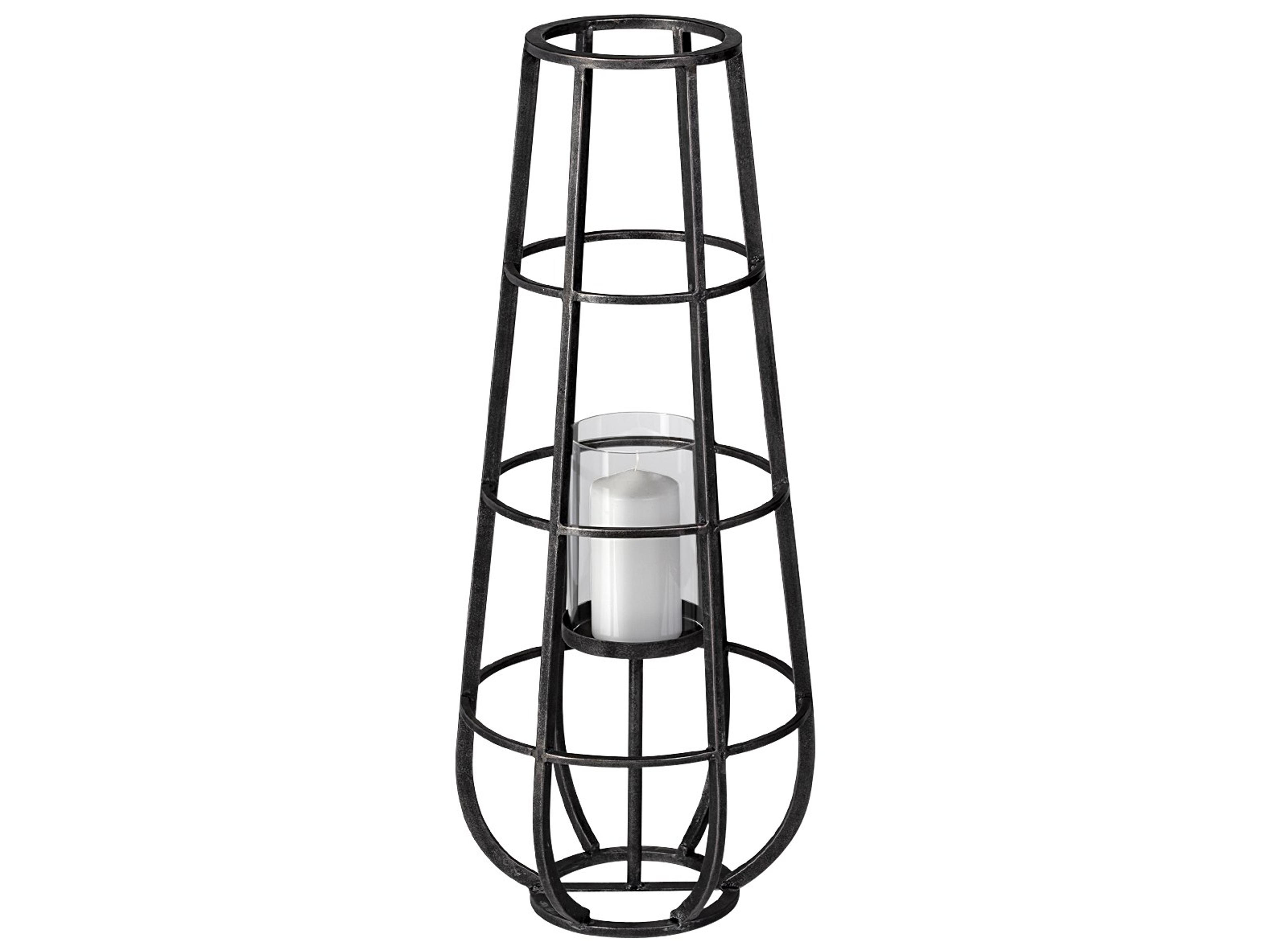 Bella Small Black Metal Cylindrical Cage Candle Holder Lantern