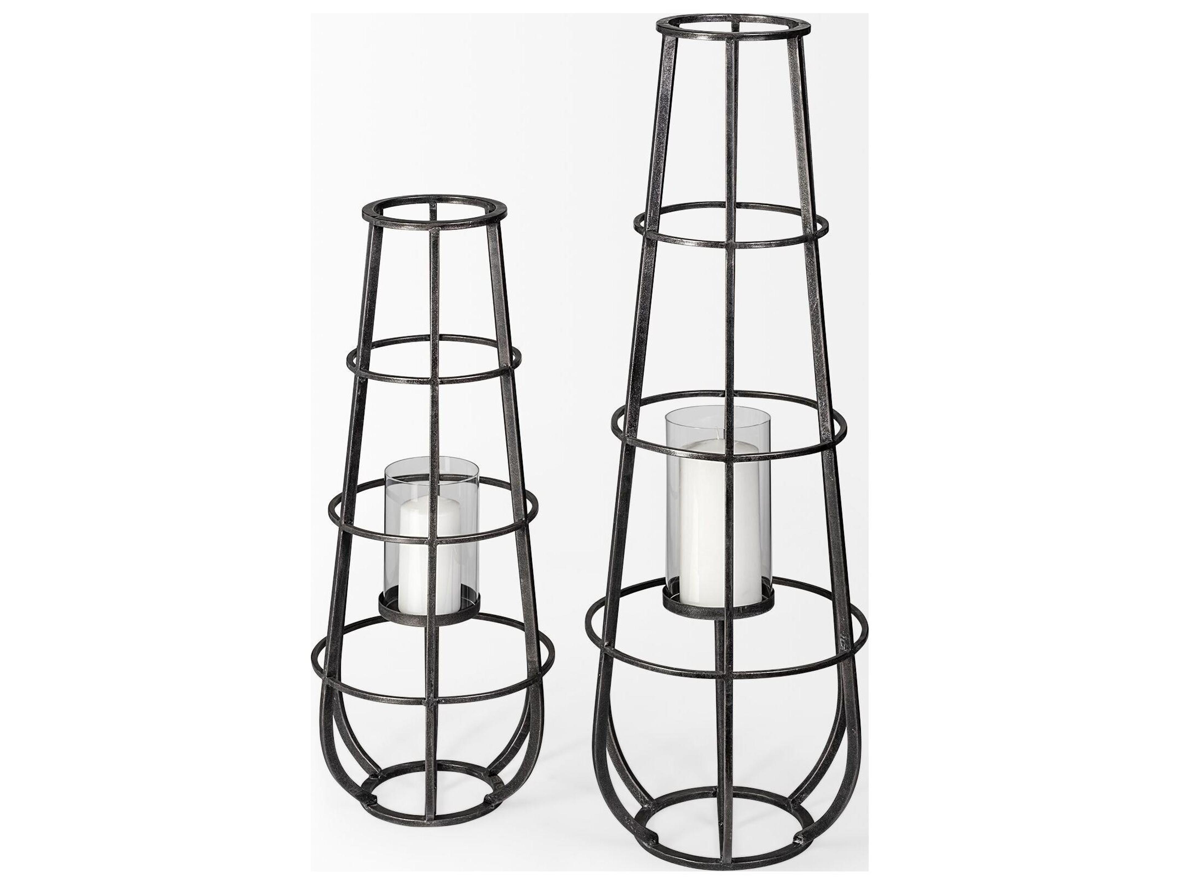 Mercana Bella Small Black Metal Cylindrical Cage Candle Holder Lantern