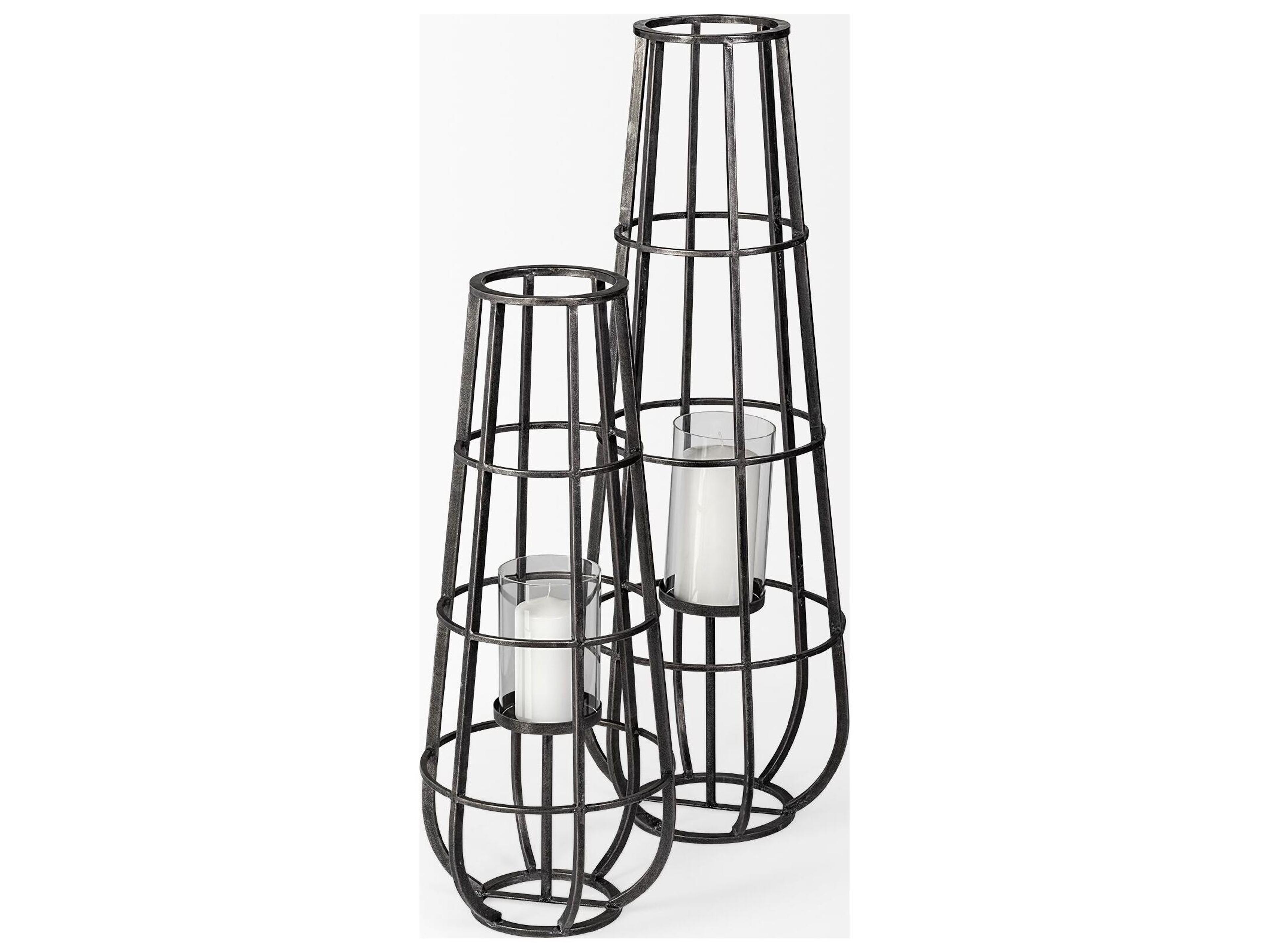 Mercana Bella Large Black Metal Cylindrical Cage Candle Holder Lantern