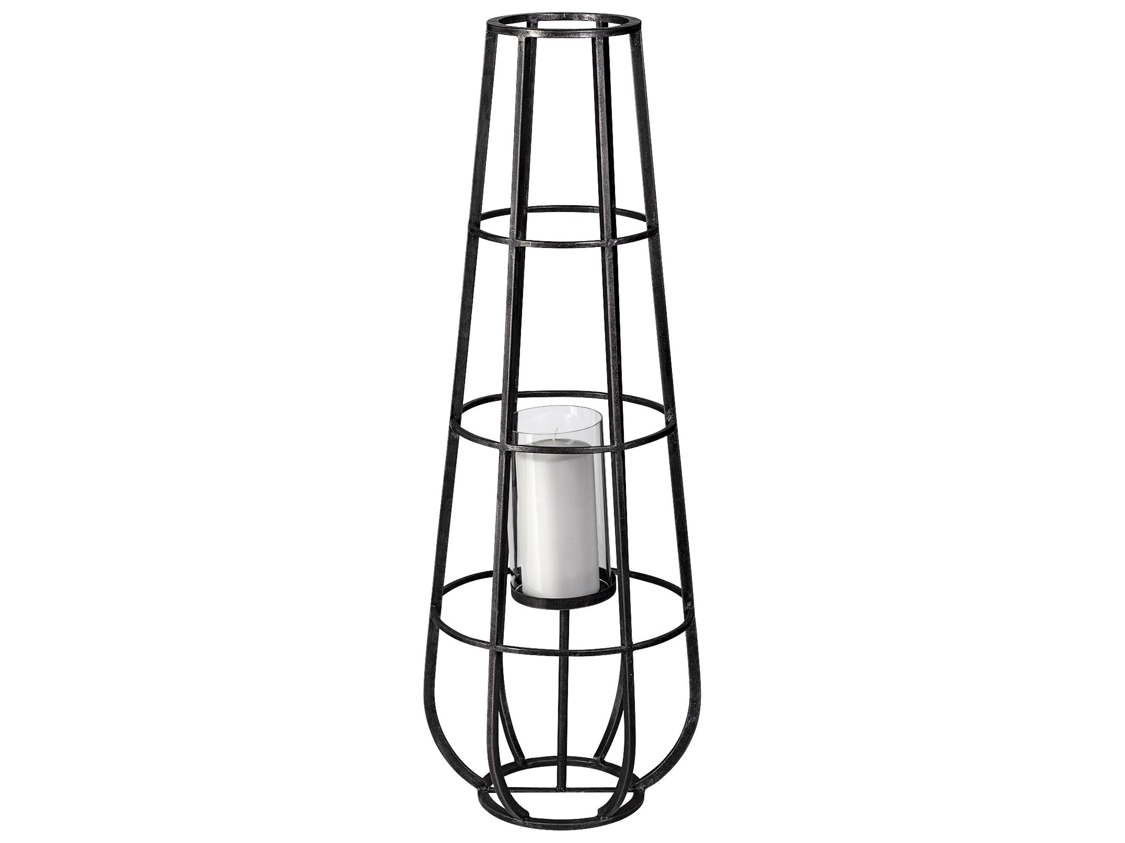 Bella Large Black Metal Cylindrical Cage Candle Holder Lantern