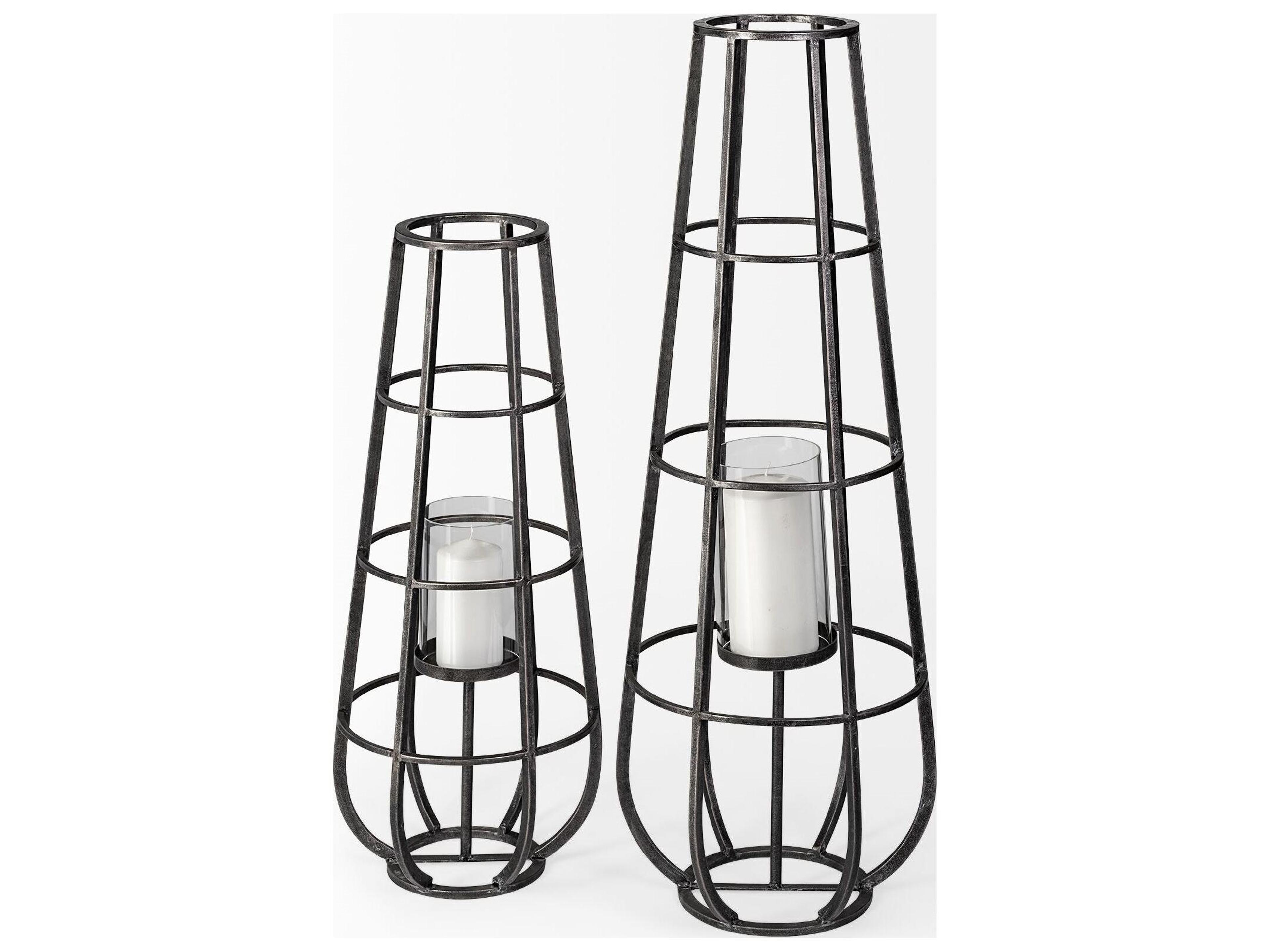 Mercana Bella Large Black Metal Cylindrical Cage Candle Holder Lantern