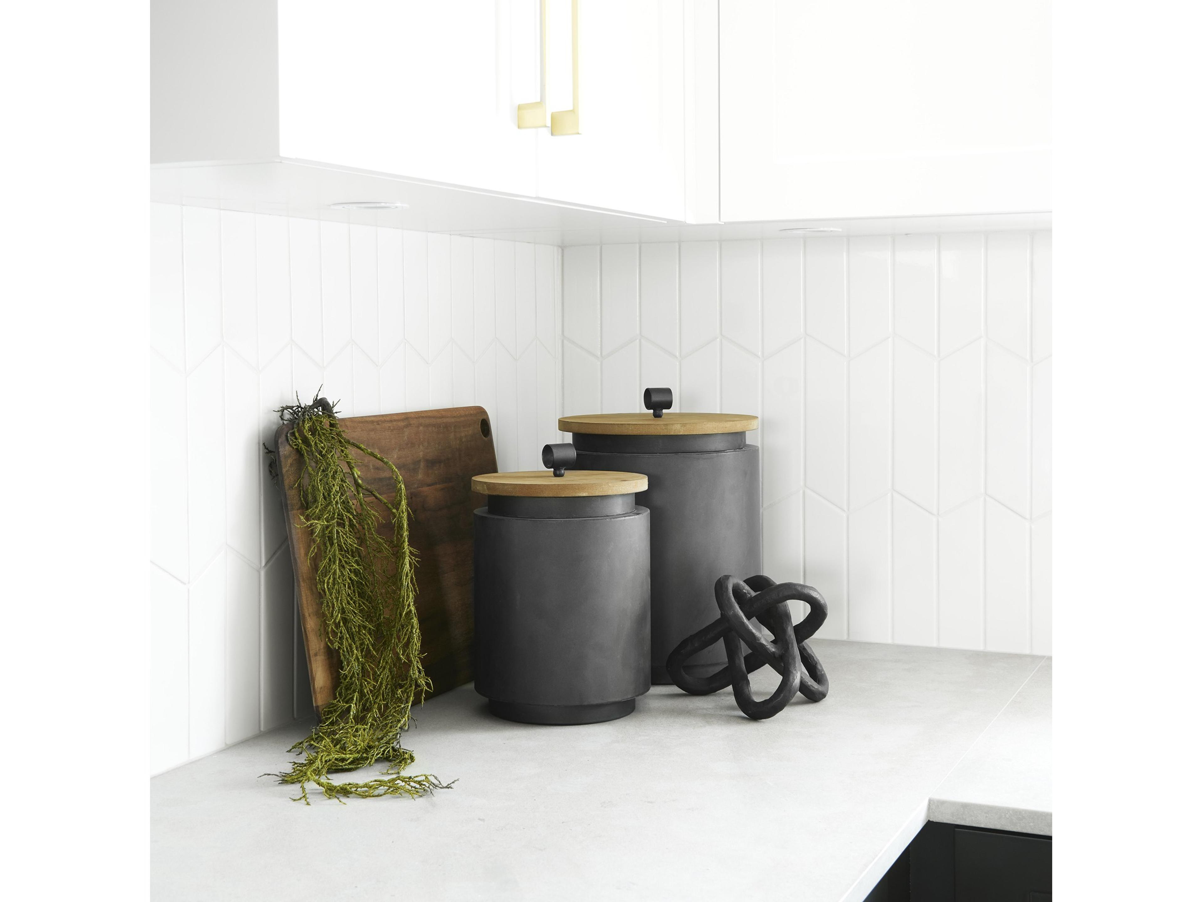 Mercana Cyril (Set of 2) Gray Metal W/ Brown Wood Lids Jars