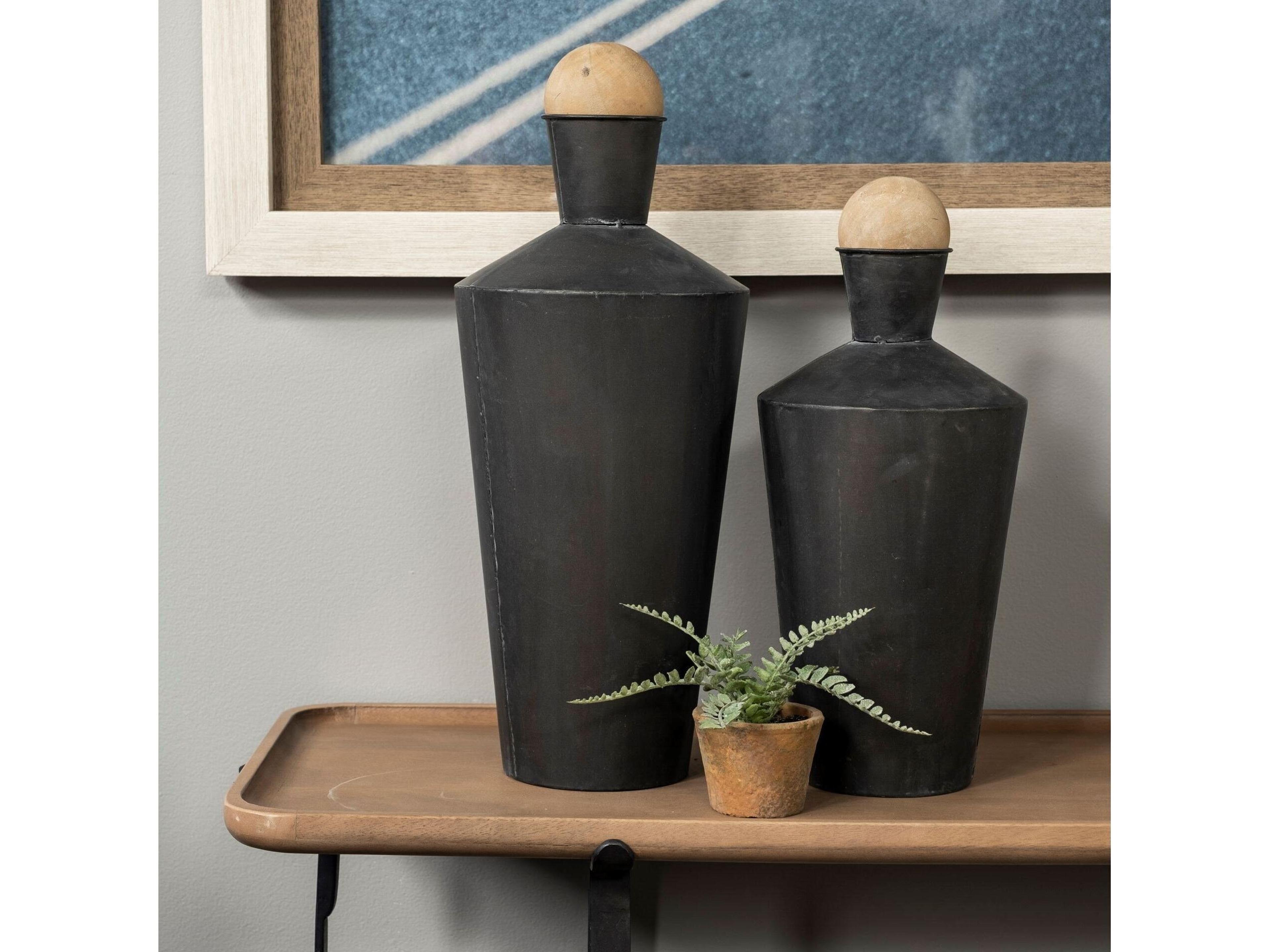 Mercana Asher Set of Two Black Metal Urns