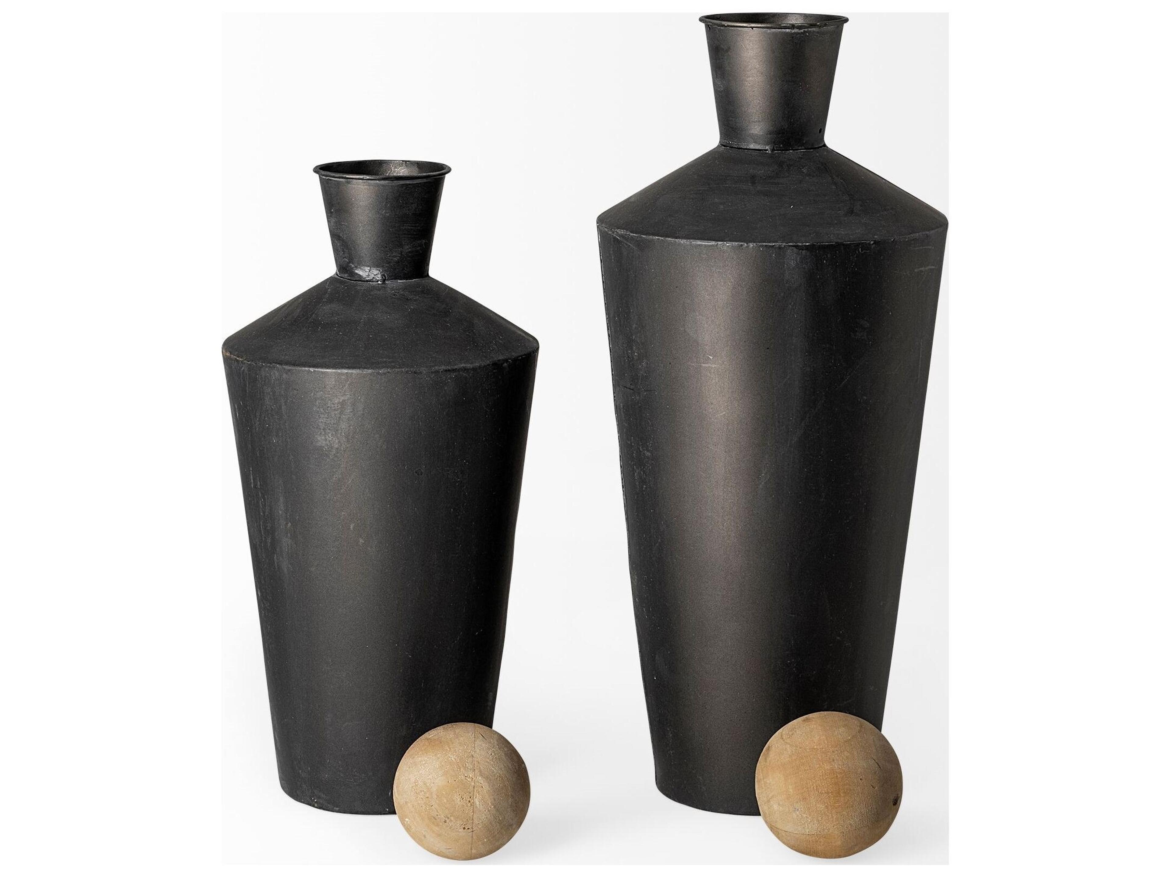 Mercana Asher Set of Two Black Metal Urns