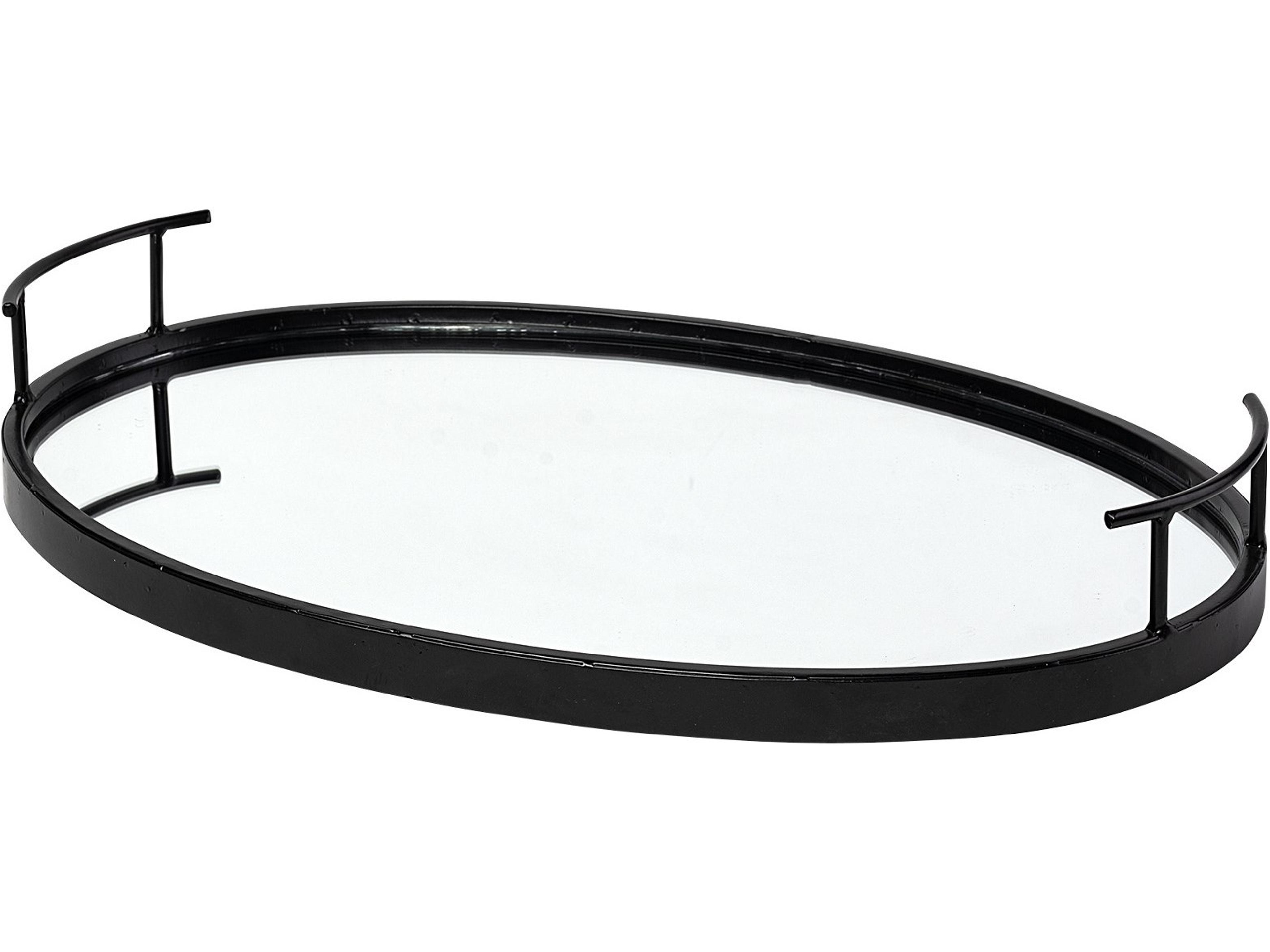 Mercana Ansel 20L x 14W Black Metal Mirrored Bottom Oval Serving Tray