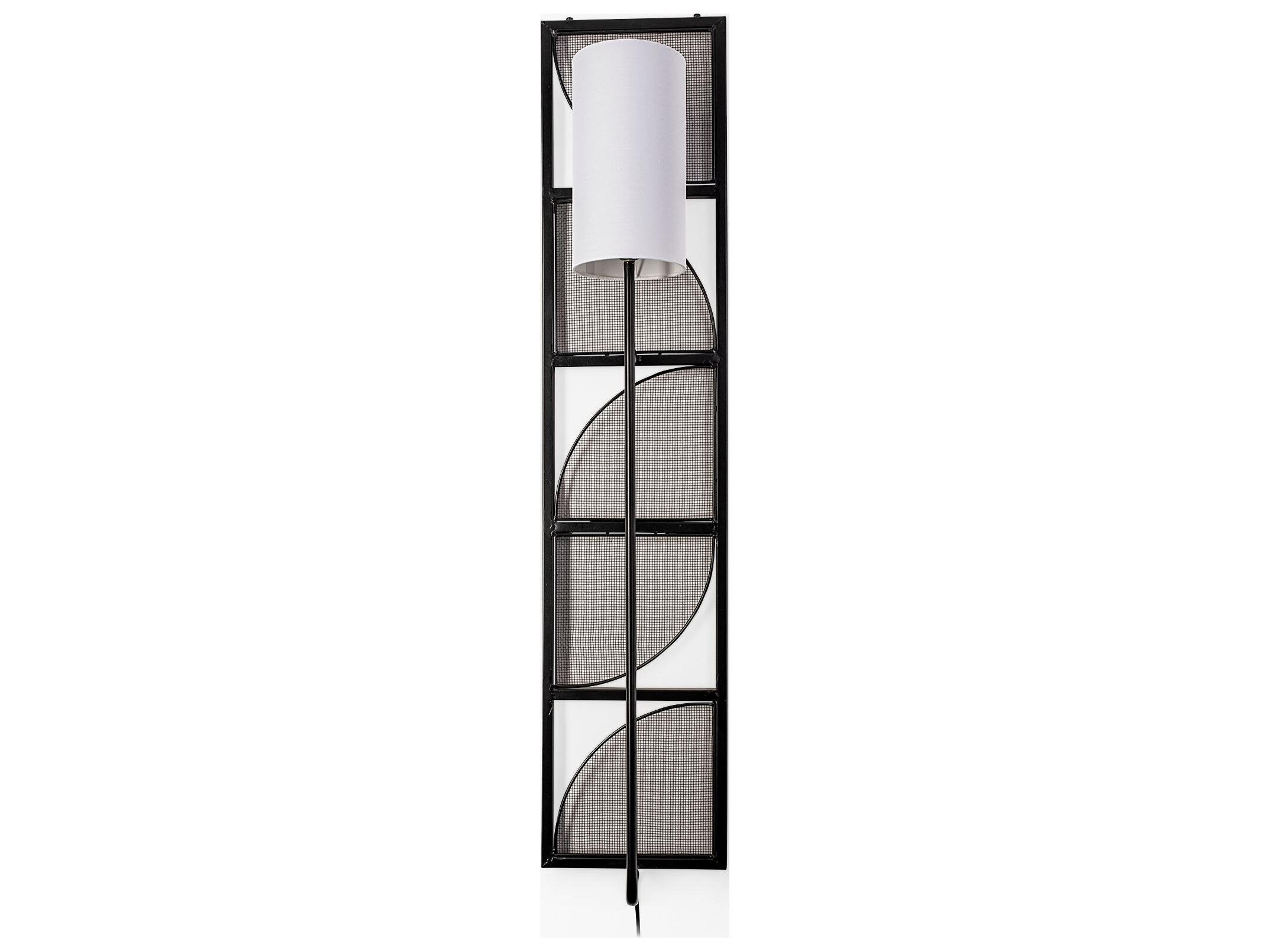 Mercana Navin 10x46.5 Black Metal Body White Fabric Shade Rectangular Wall Sconce