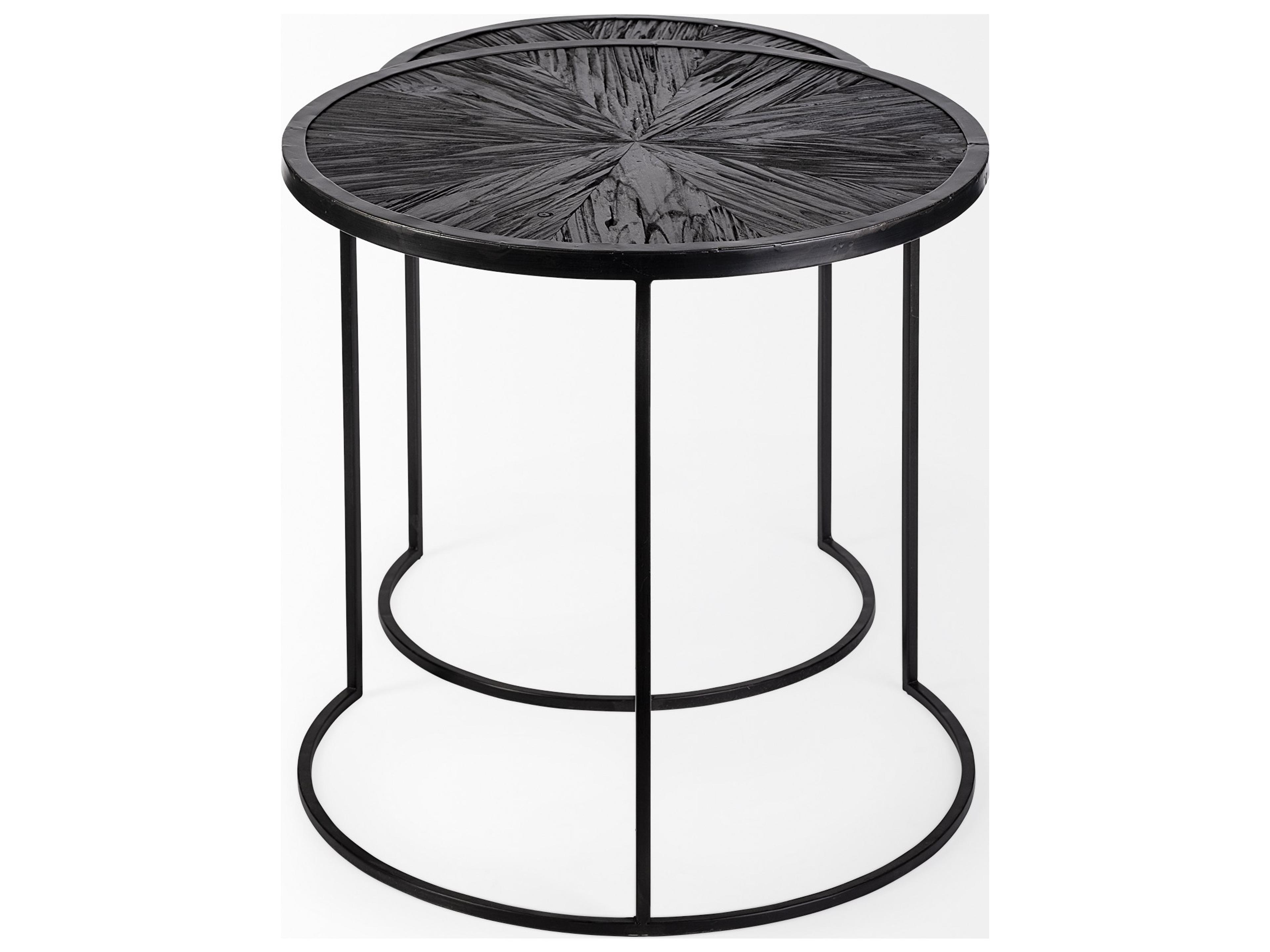 Mercana Chakra 19.7" Set of Two Round Dark Wood Top Black Frame Accent Tables