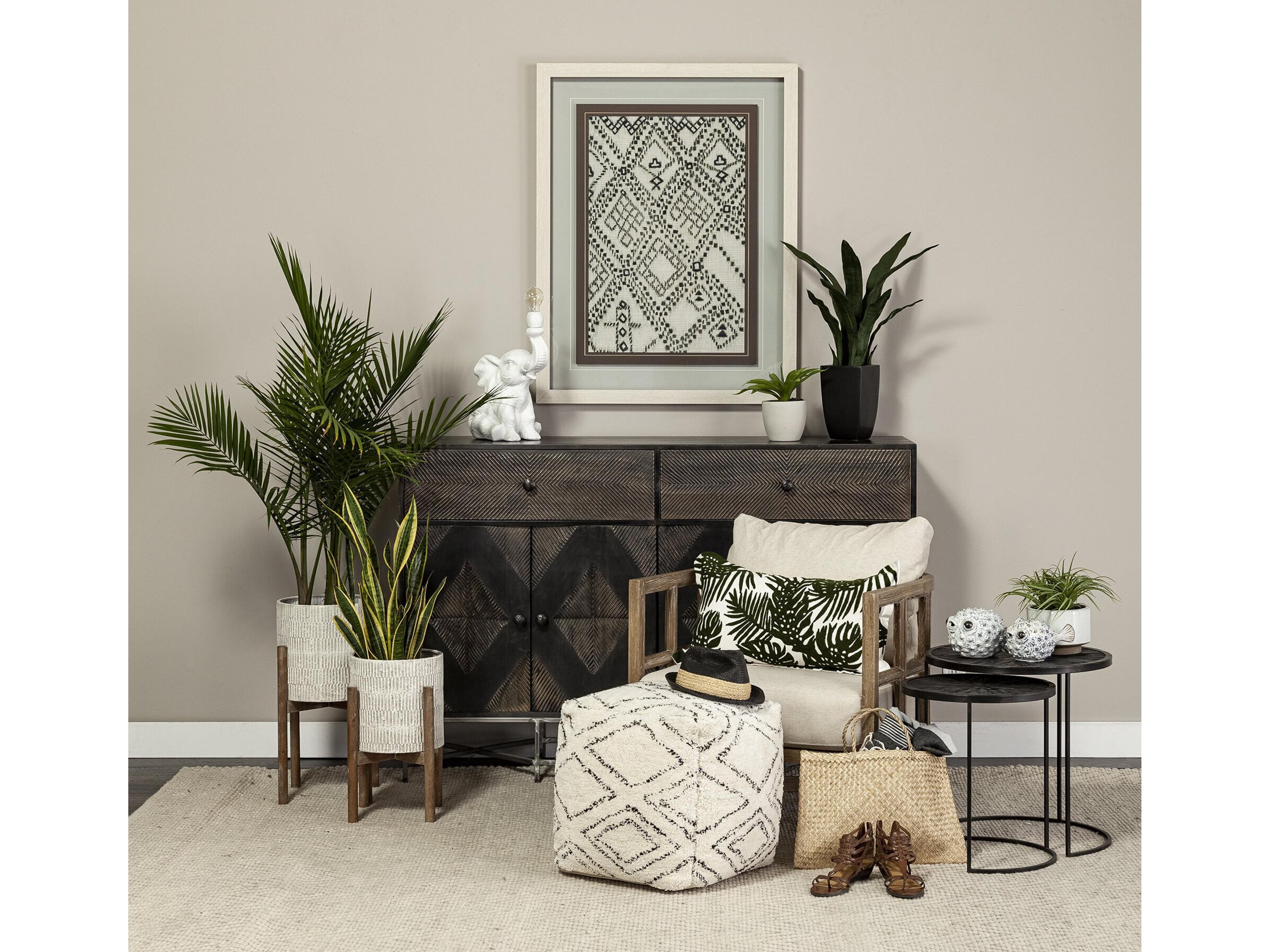 Mercana Chakra 19.7" Set of Two Round Dark Wood Top Black Frame Accent Tables