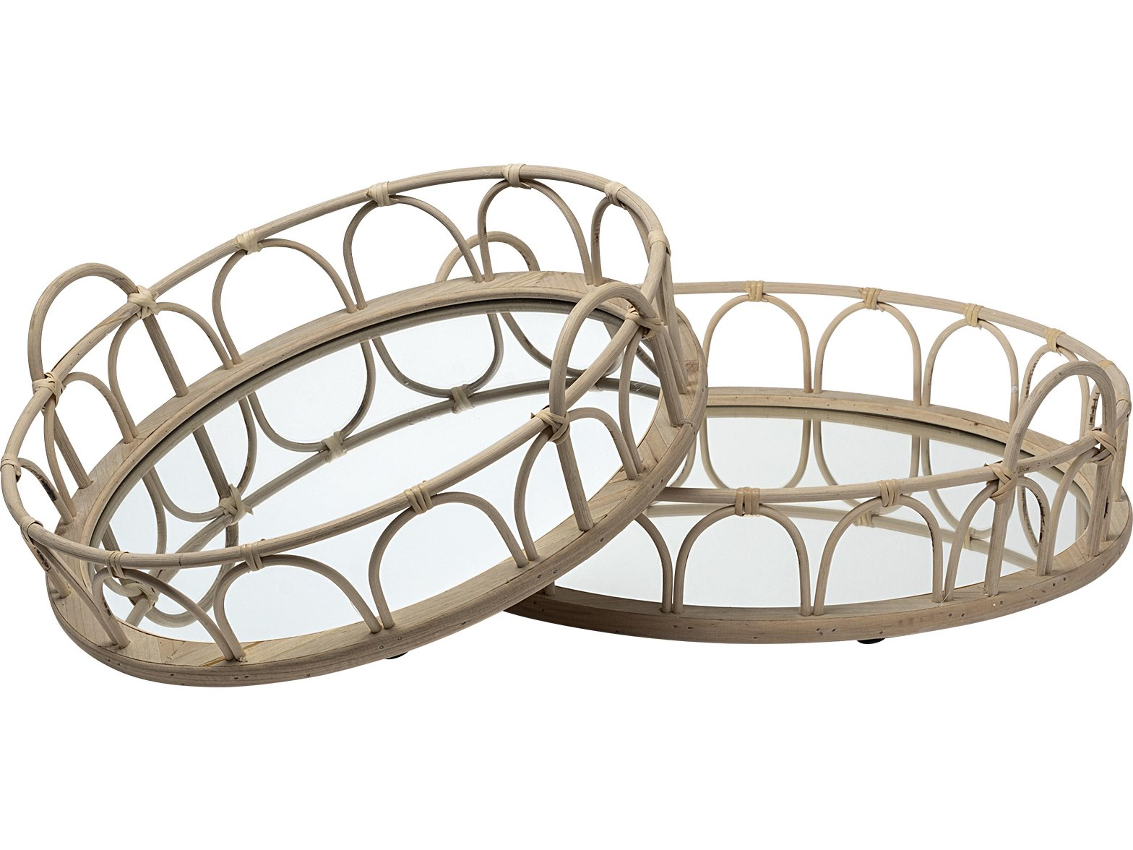 Mercana Leona (Set of 2) Natural Wicker Woven Mirrored Base Nesting Trays