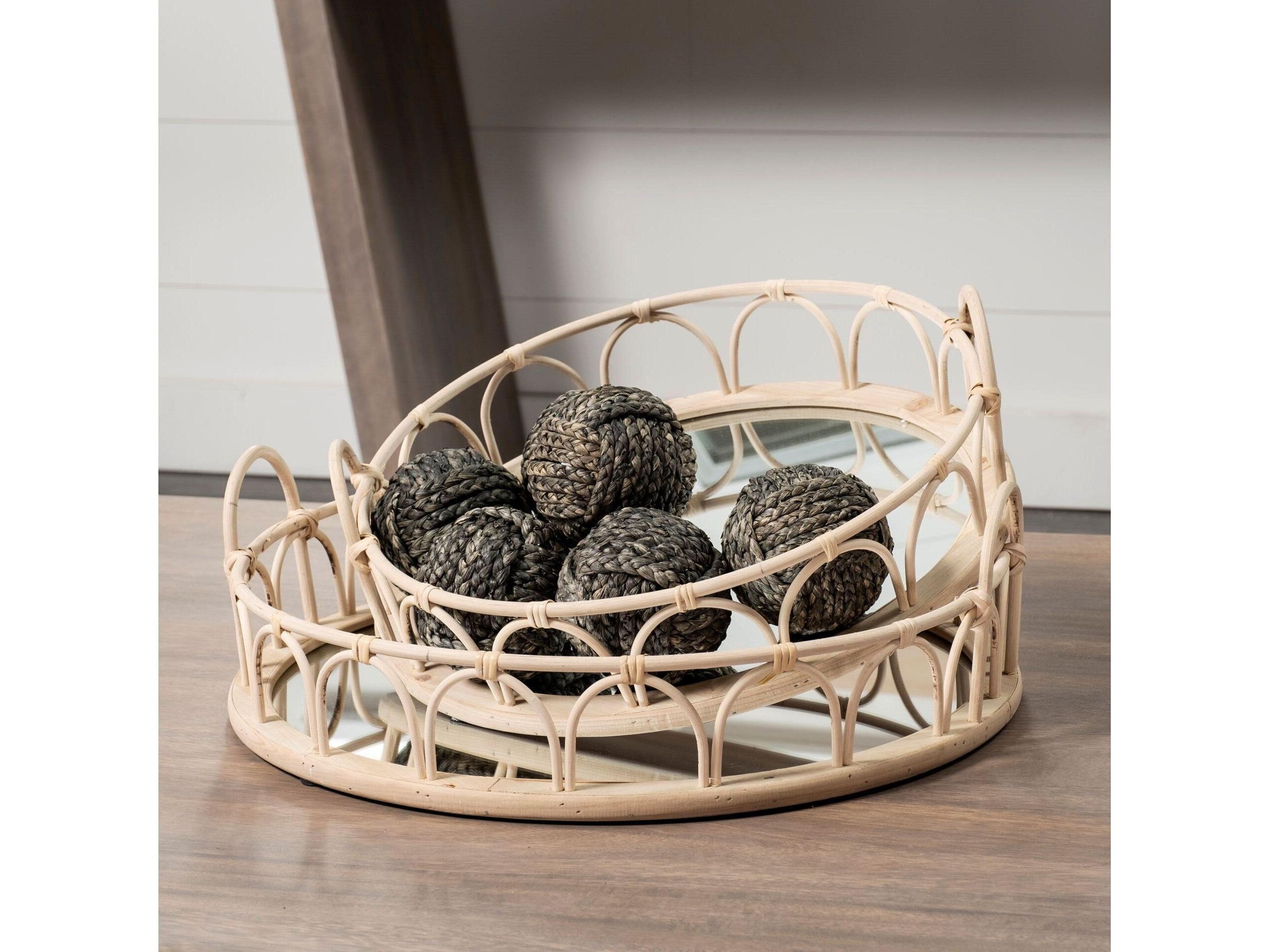 Mercana Leona (Set of 2) Natural Wicker Woven Mirrored Base Nesting Trays