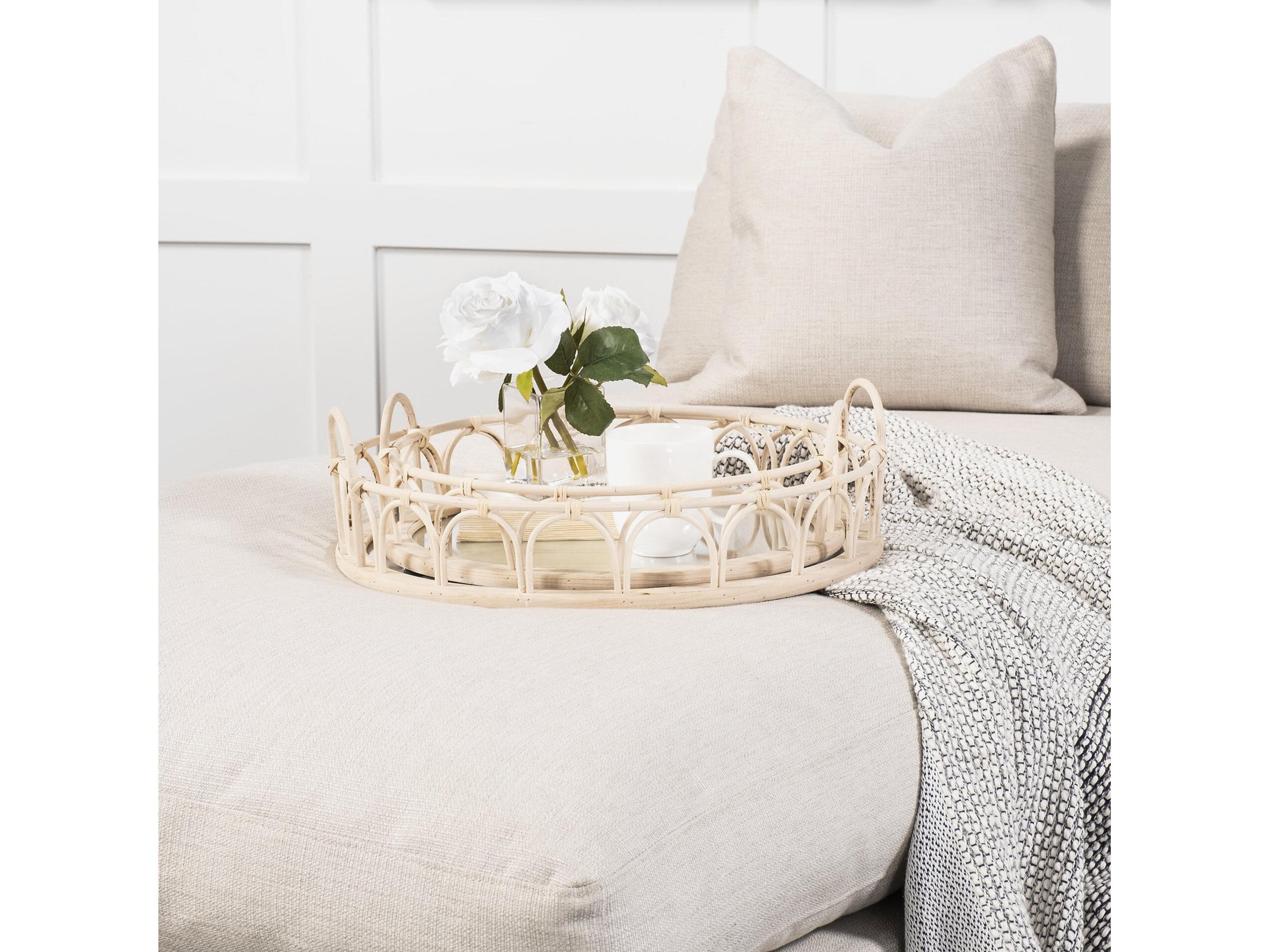 Mercana Leona (Set of 2) Natural Wicker Woven Mirrored Base Nesting Trays