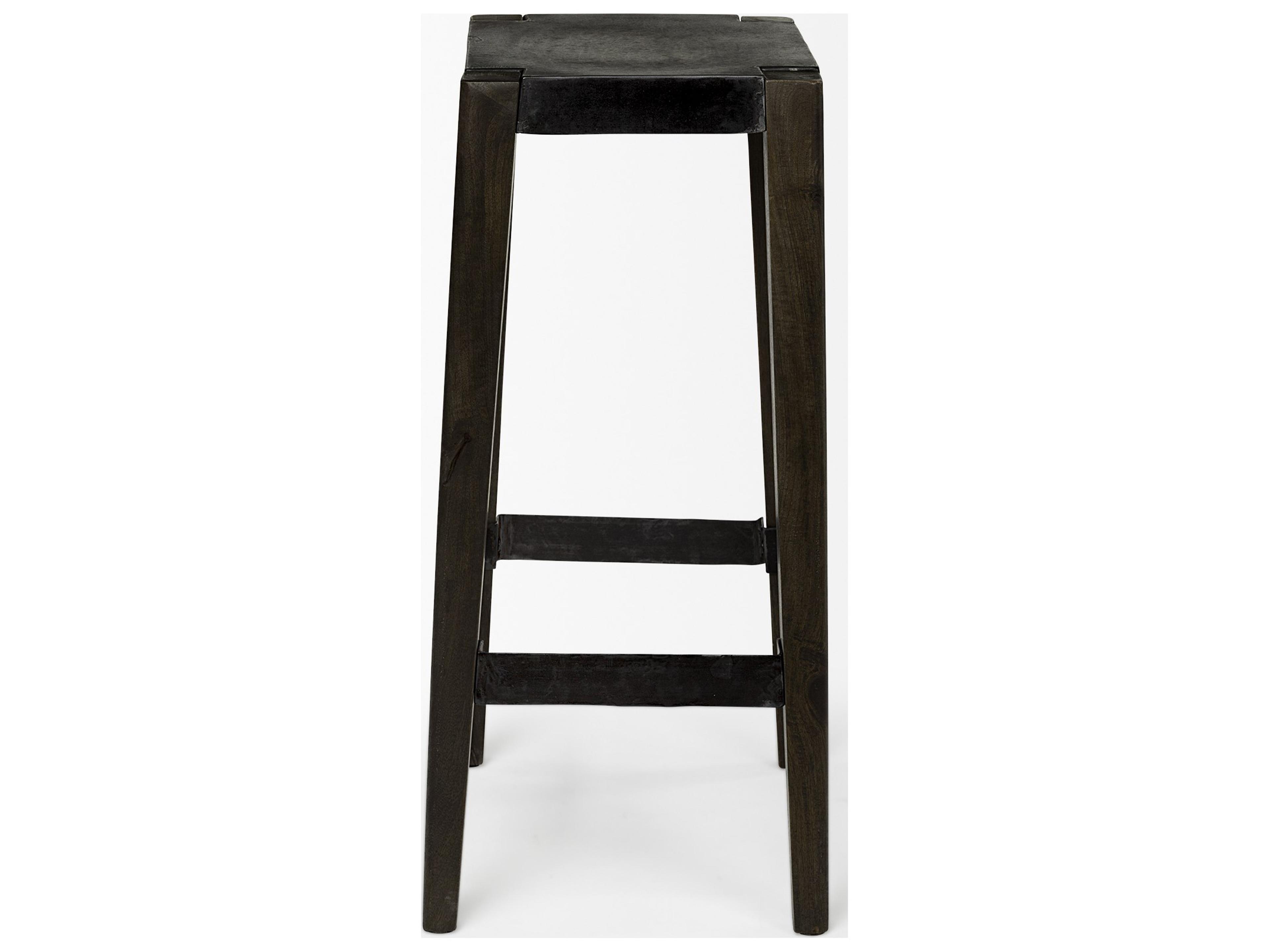 Mercana Nell 30" Seat Height Black Metal Seat & Foot Rest With Black Wood Legs Stool
