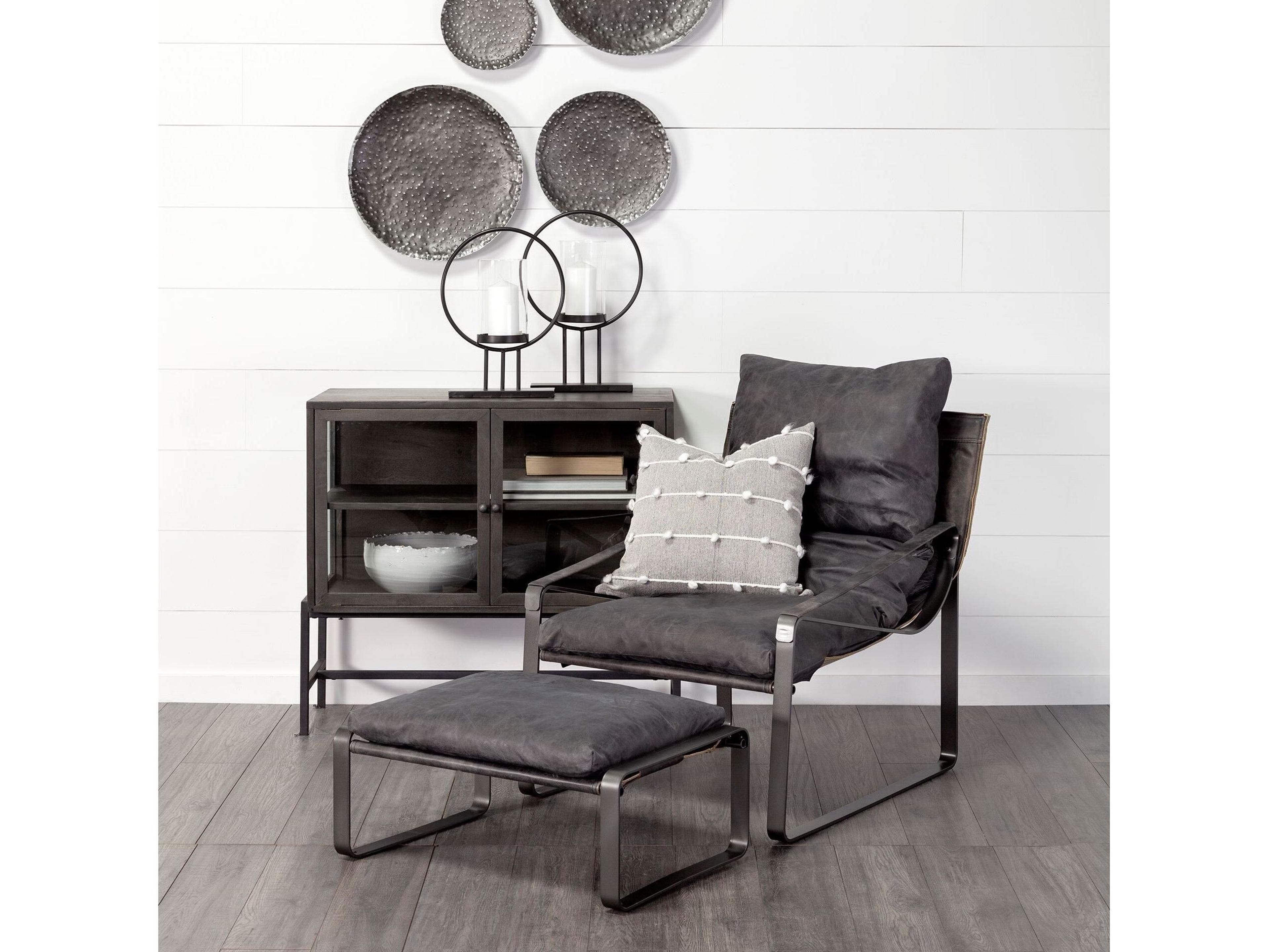 Mercana Arelius  36L x 18W Black-Brown Wood, Black Metal Base w/ 2 Glass Doors Accent Cabinet