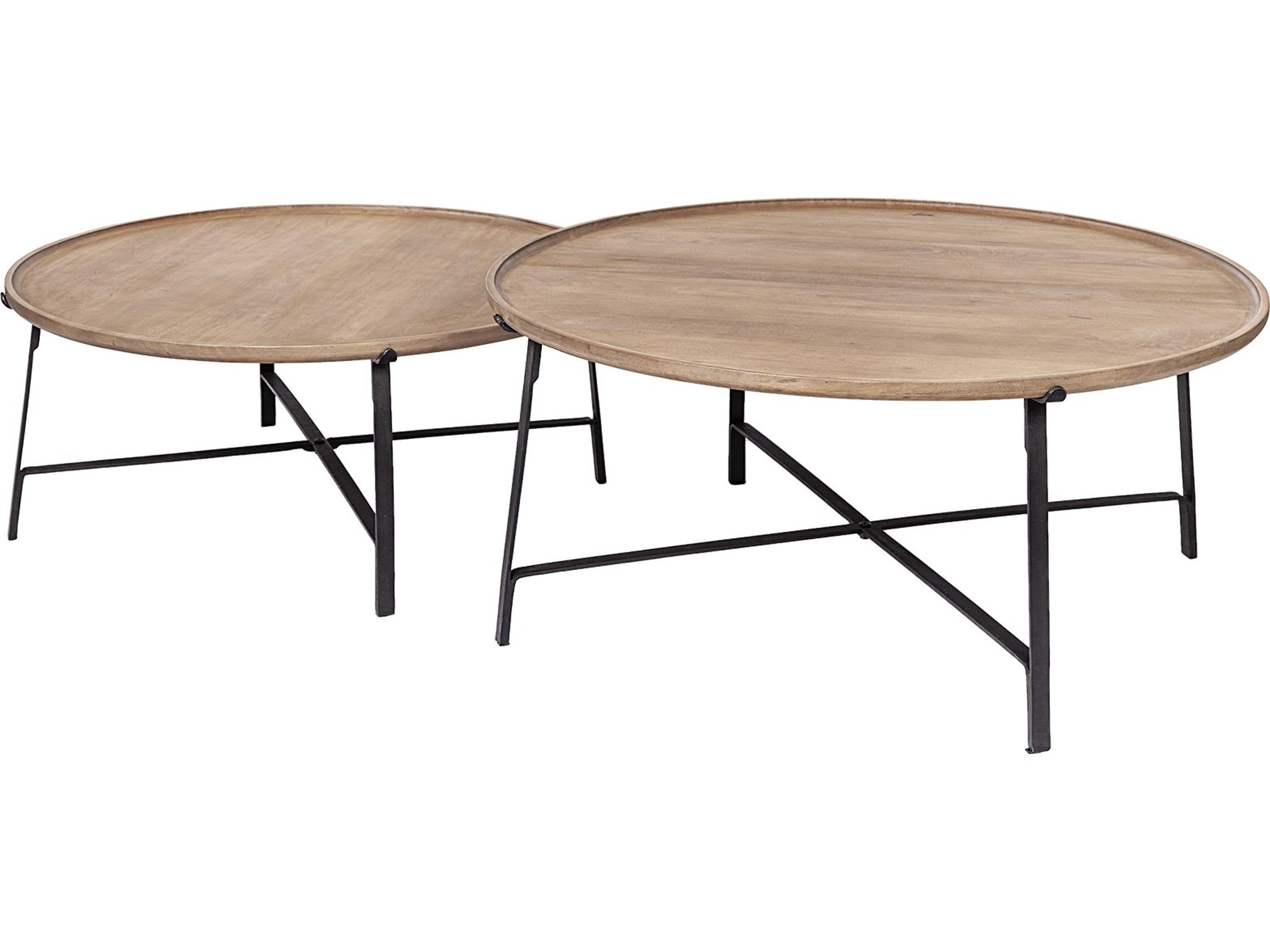 Helios (Set of 2) Brown Solid Wood Top Black Metal Base Nesting Coffee Tables