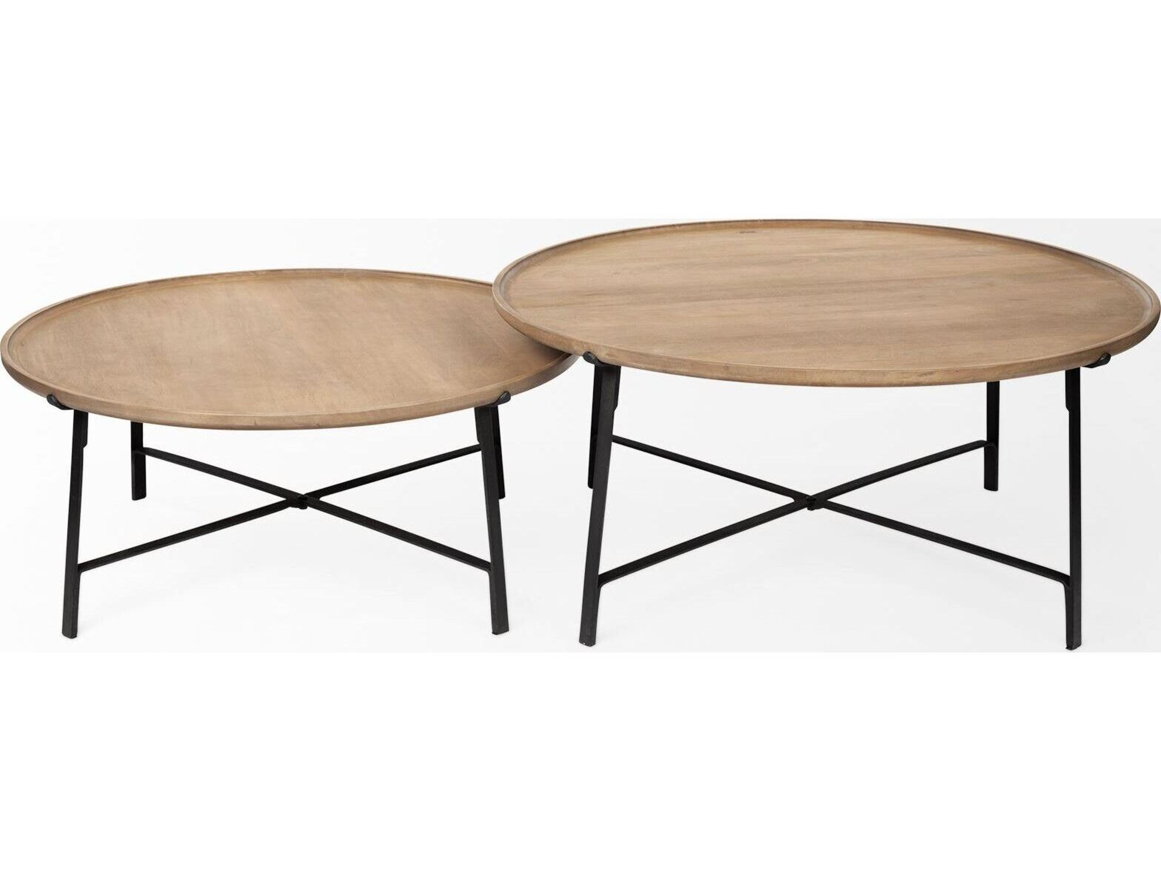 Mercana Helios (Set of 2) Brown Solid Wood Top Black Metal Base Nesting Coffee Tables