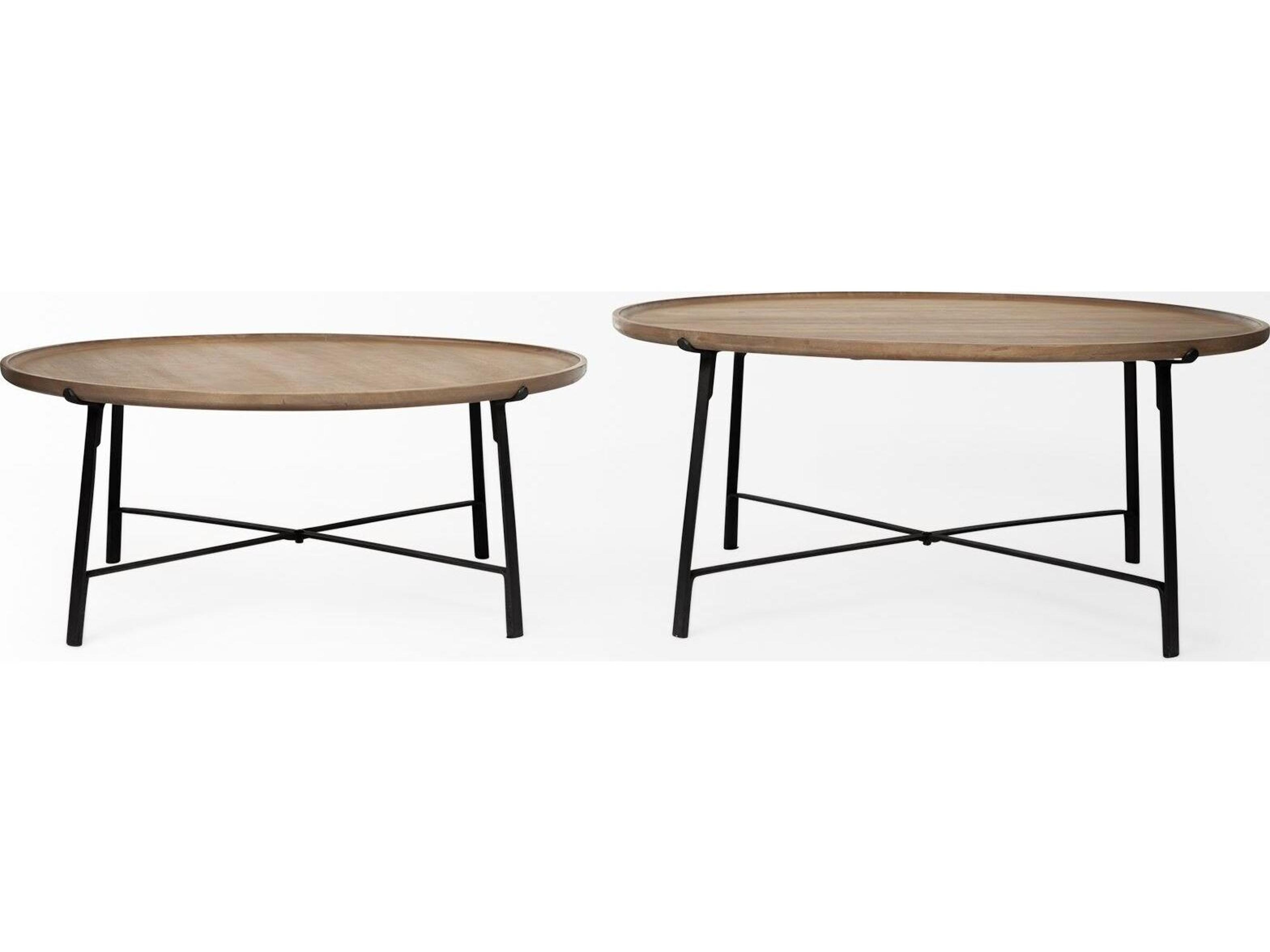 Mercana Helios (Set of 2) Brown Solid Wood Top Black Metal Base Nesting Coffee Tables