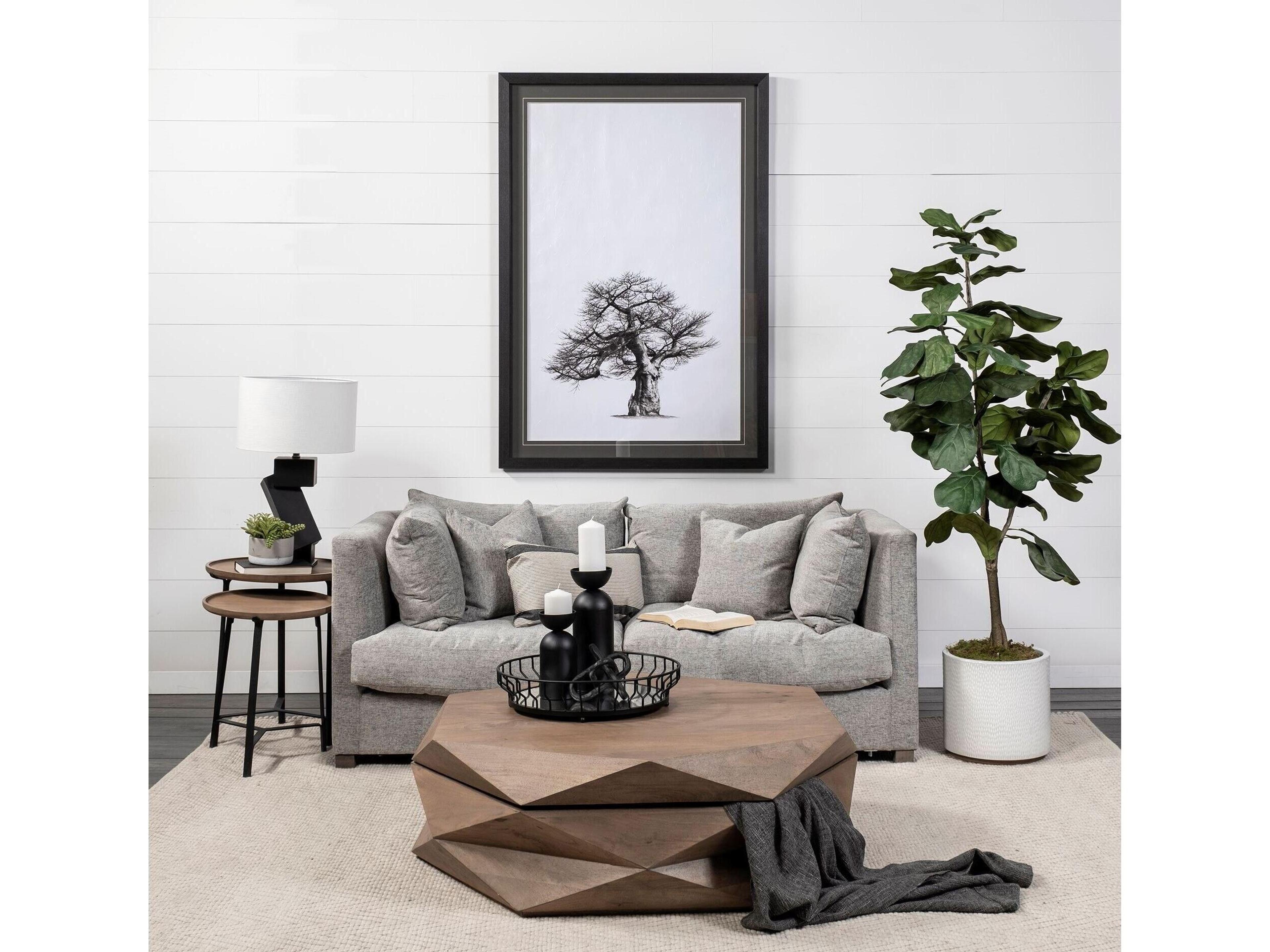 Mercana Helios III 20L x 24H Set of Two Round Brown Solid Wood Iron Base Nesting End/Side Tables