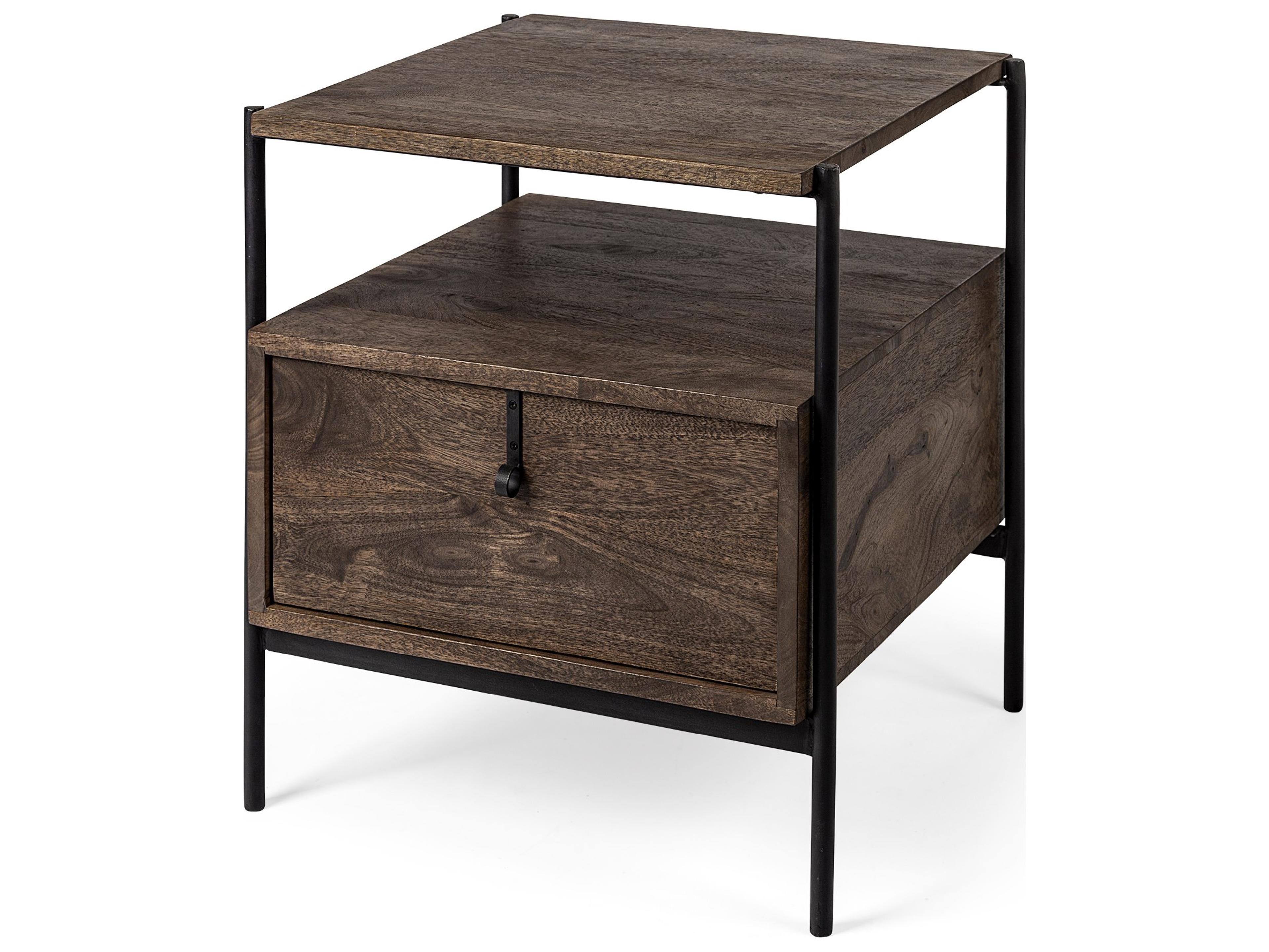 Glenn I 20L x 21W x 24H Dark Brown Wood w/ Black Iron Frame Square End/Side Table