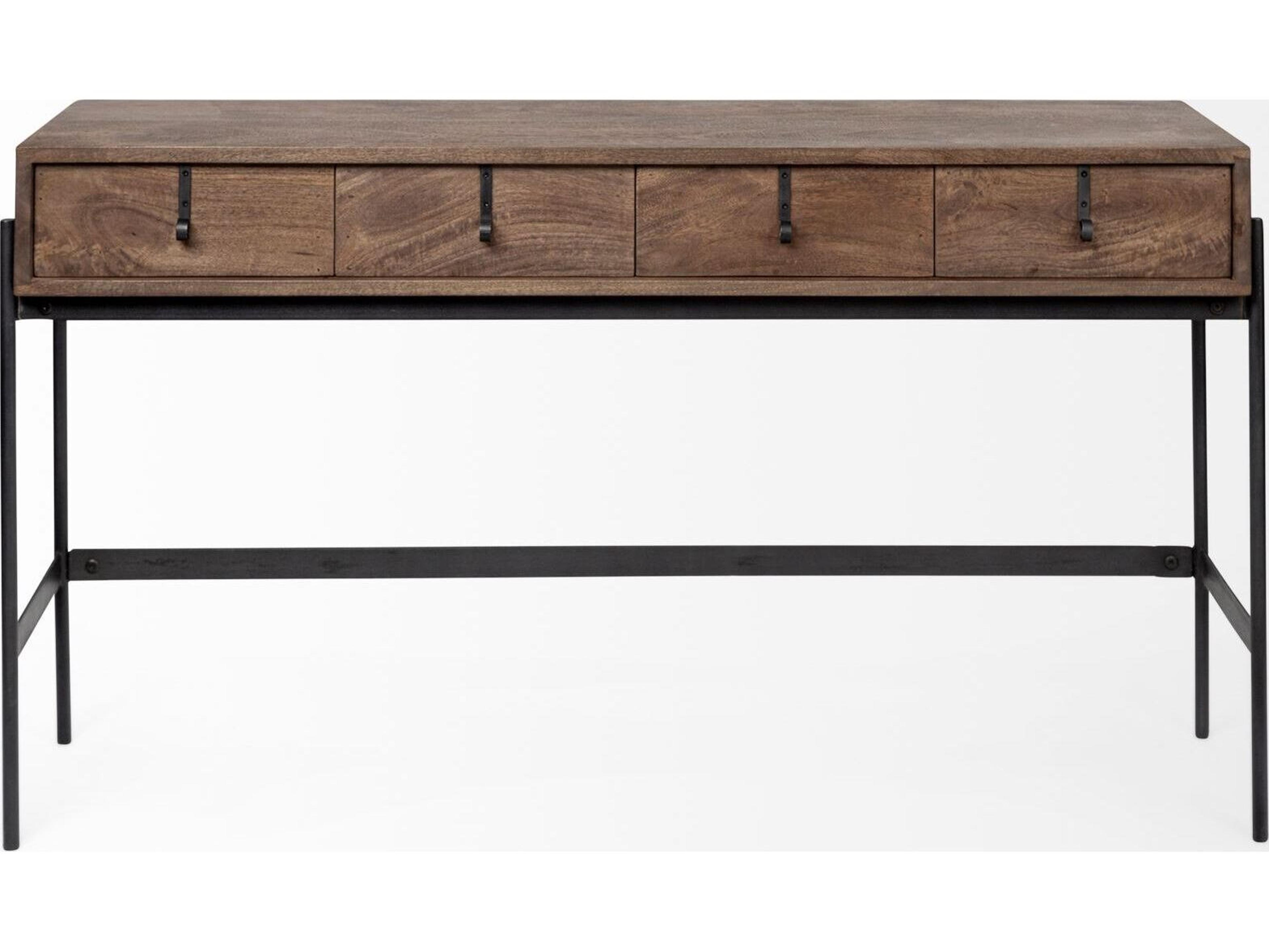 Mercana Glenn III 56L x 14W Dark Brown Wood w/ Black Iron Frame, 4 Drawer Console Table