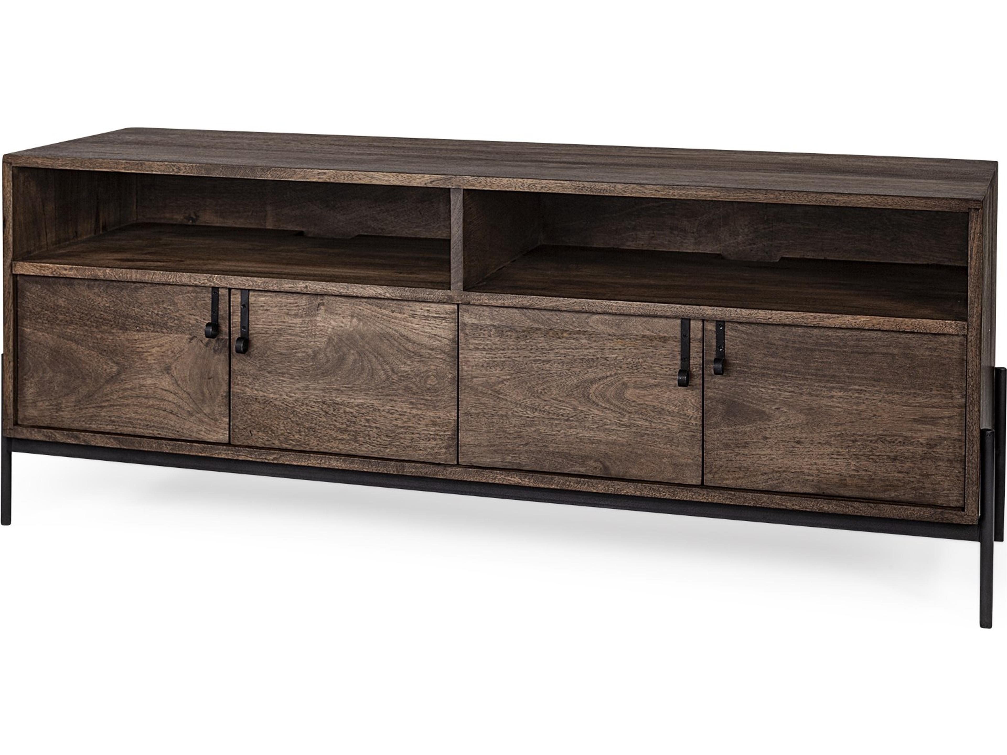 Glenn IV Dark Brown Wood w/ Black Iron Frame Media Console w/ Storage, TV Stand for TV up to 71"