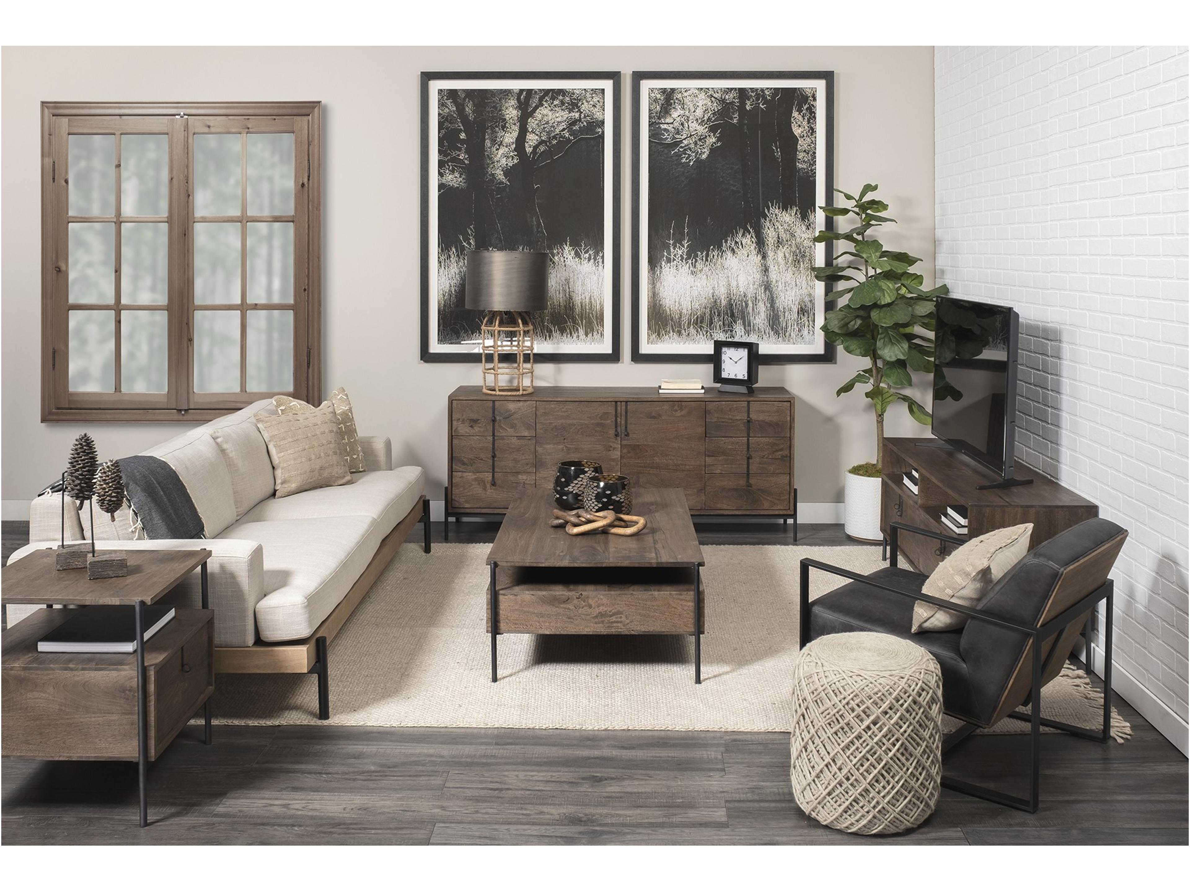 Mercana Glenn IV Dark Brown Wood w/ Black Iron Frame Media Console w/ Storage, TV Stand for TV up to 71"