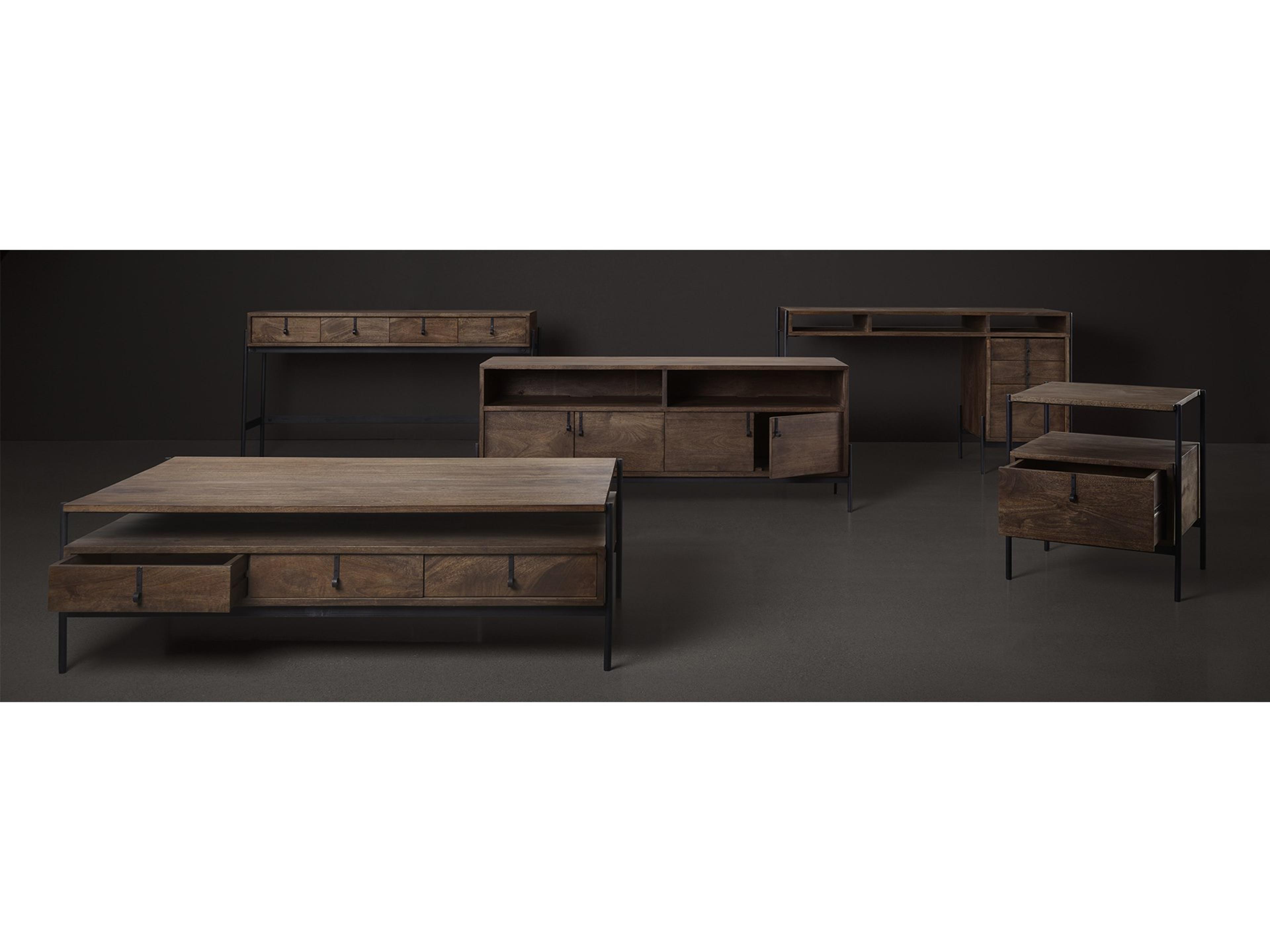 Mercana Glenn IV Dark Brown Wood w/ Black Iron Frame Media Console w/ Storage, TV Stand for TV up to 71"