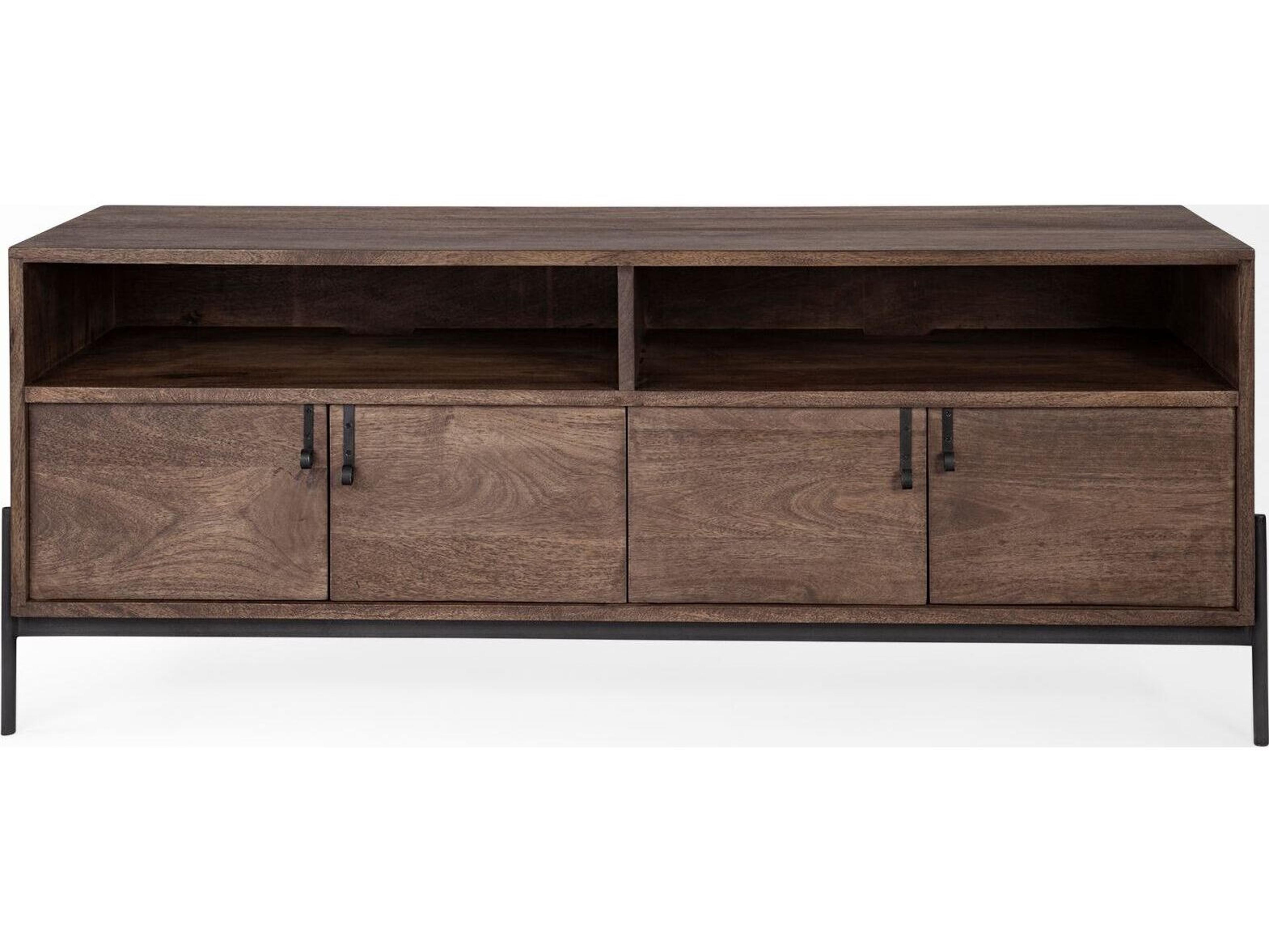 Mercana Glenn IV Dark Brown Wood w/ Black Iron Frame Media Console w/ Storage, TV Stand for TV up to 71"