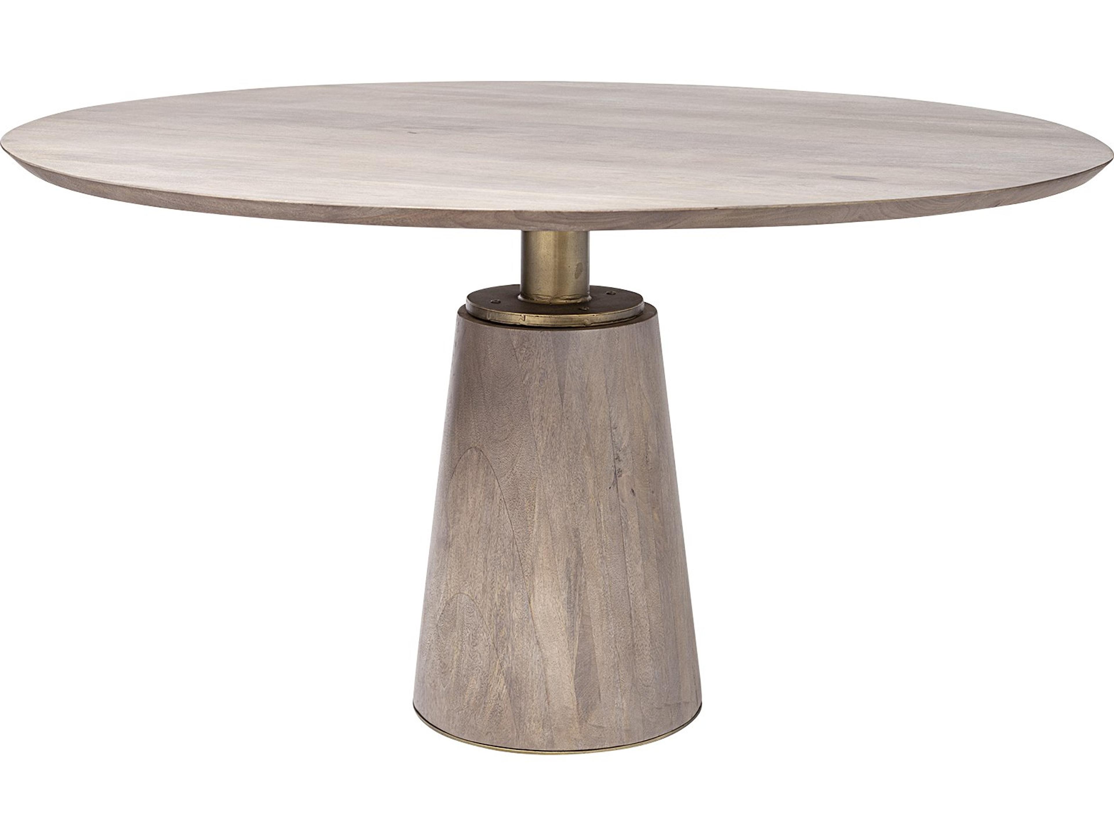 Maxwell II 54" Round Brown Solid Wood Top Brown Wood/Gold Metal Base Dining Table