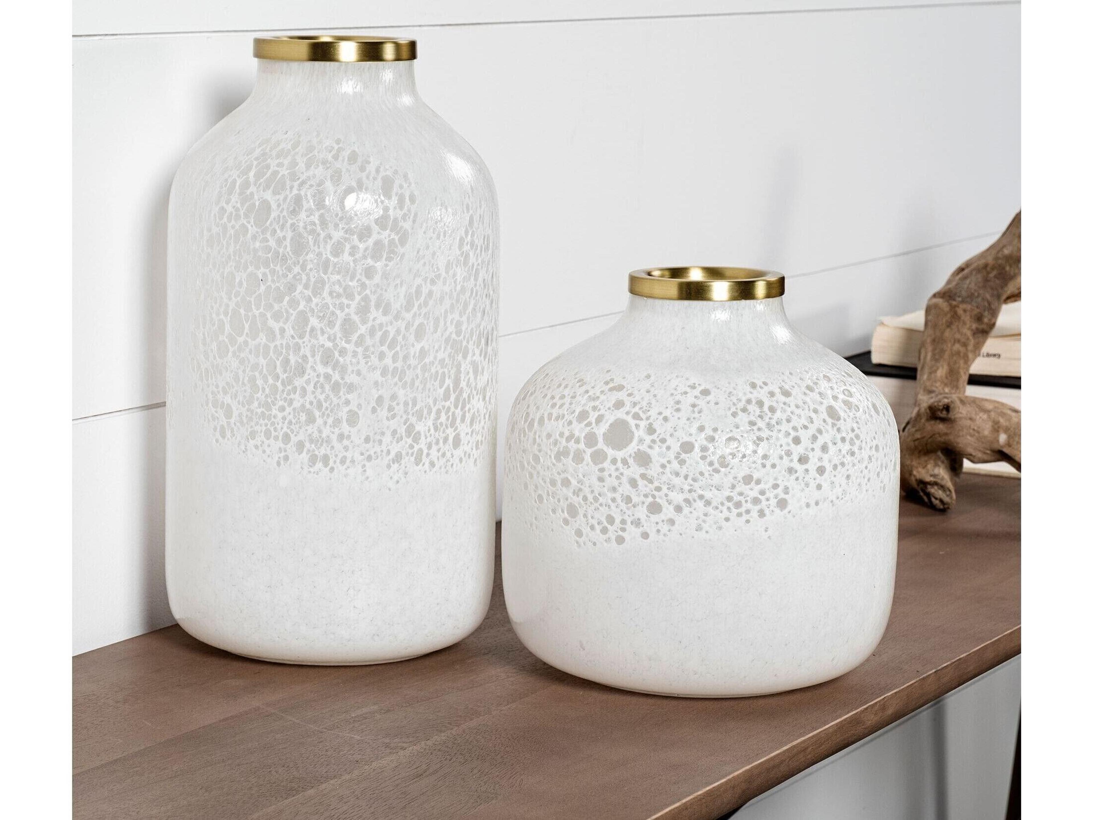 Mercana Pearl Short White Gold Rim Glass Vase