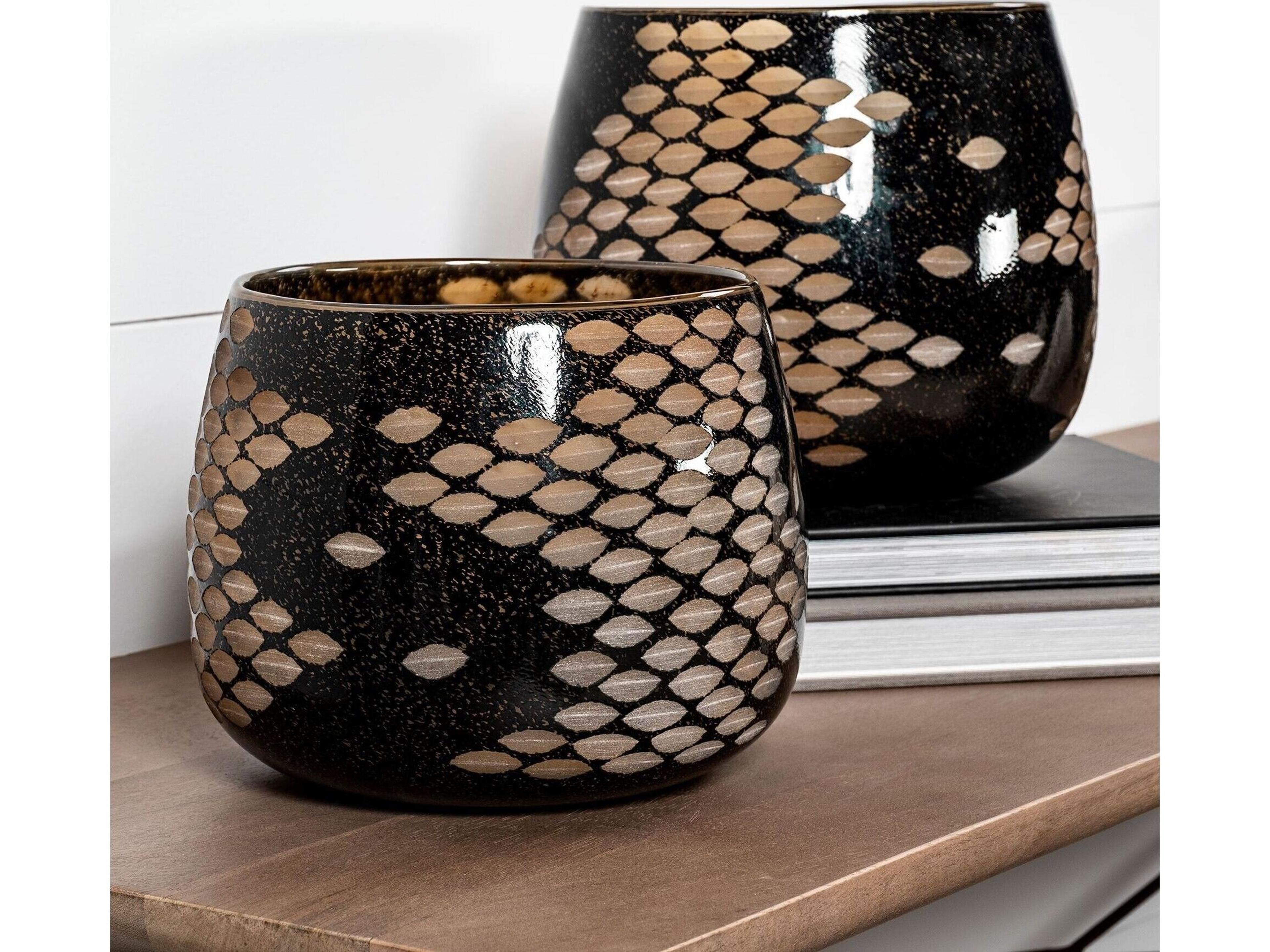 Mercana Mojave Small Black and Gold Detail Glass Vase