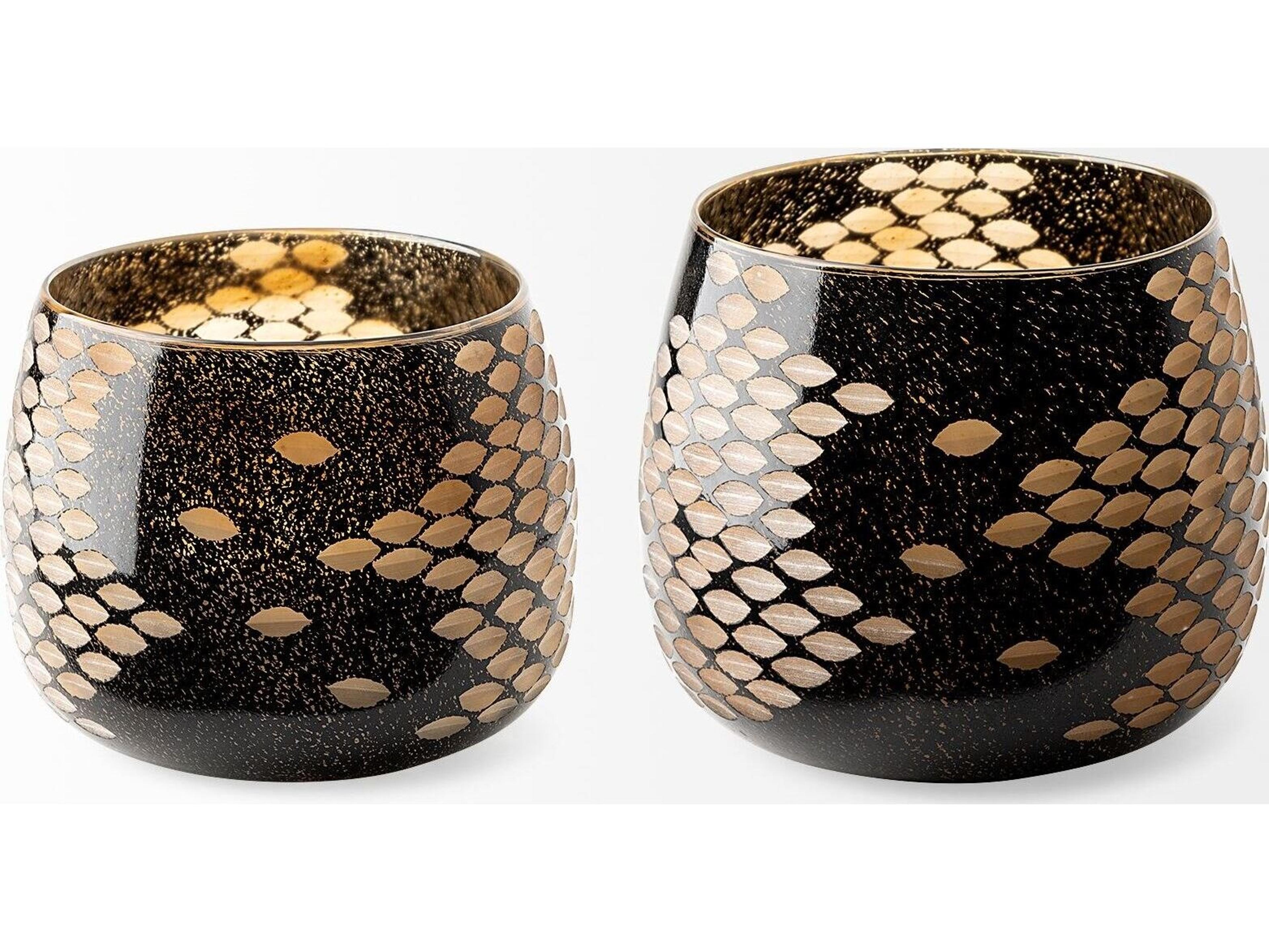 Mercana Mojave Small Black and Gold Detail Glass Vase